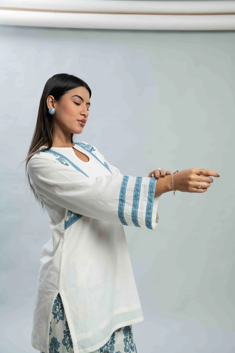 Classic Blue Handblocked Cotton Kurti