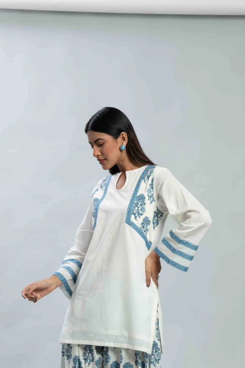 Classic Blue Handblocked Cotton Kurti