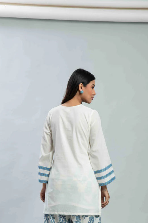 Classic Blue Handblocked Cotton Kurti