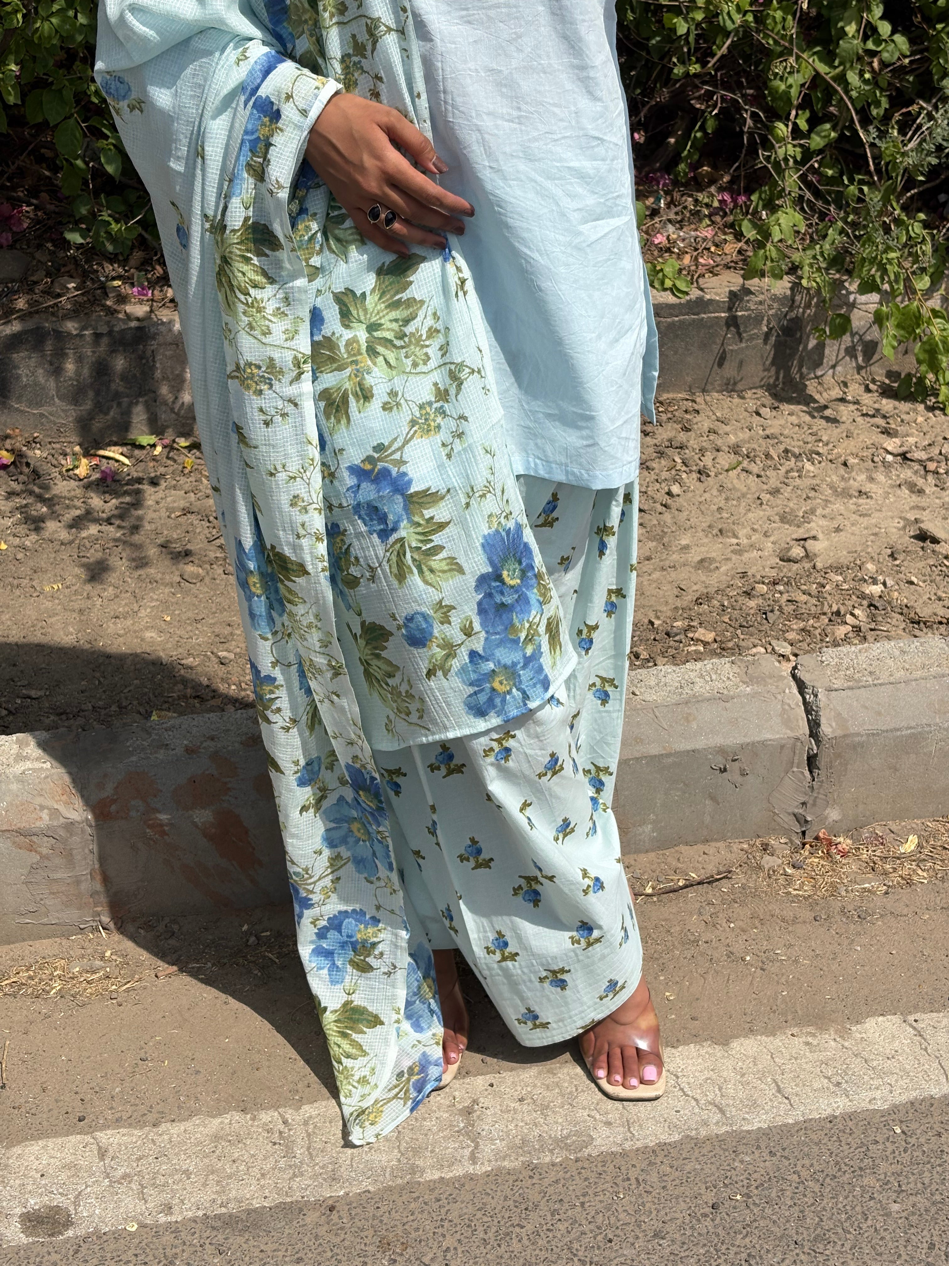 Pastel Blue Farshi Set With Dupatta