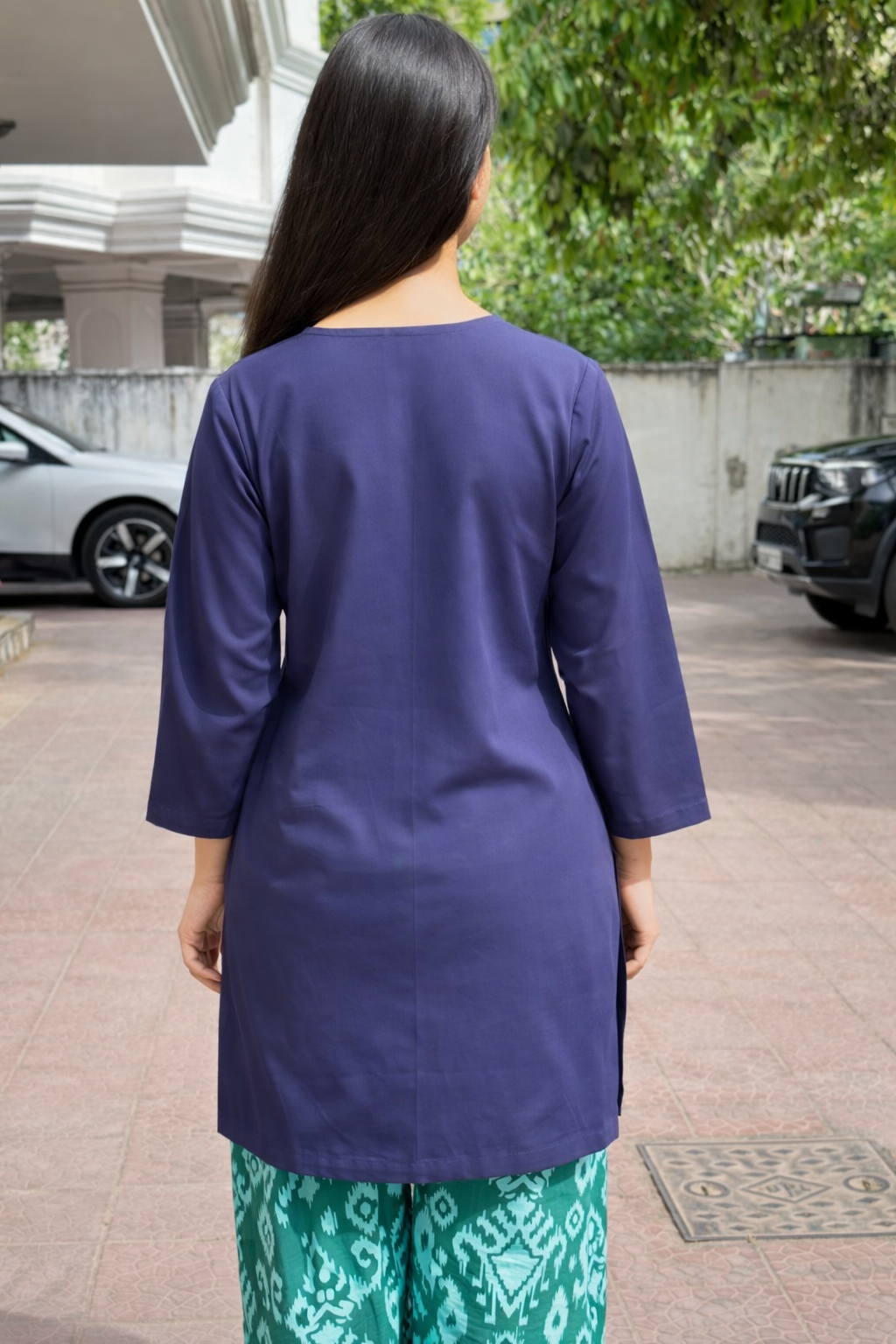 Navy Blue Green Ikat Farshi set