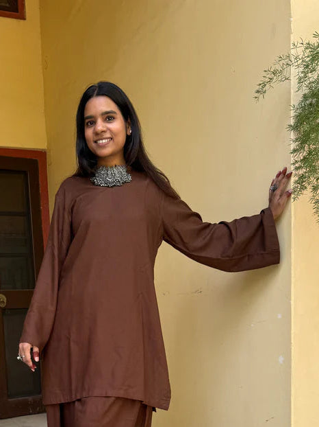 Coffee Brown Solid Rayon Kurti