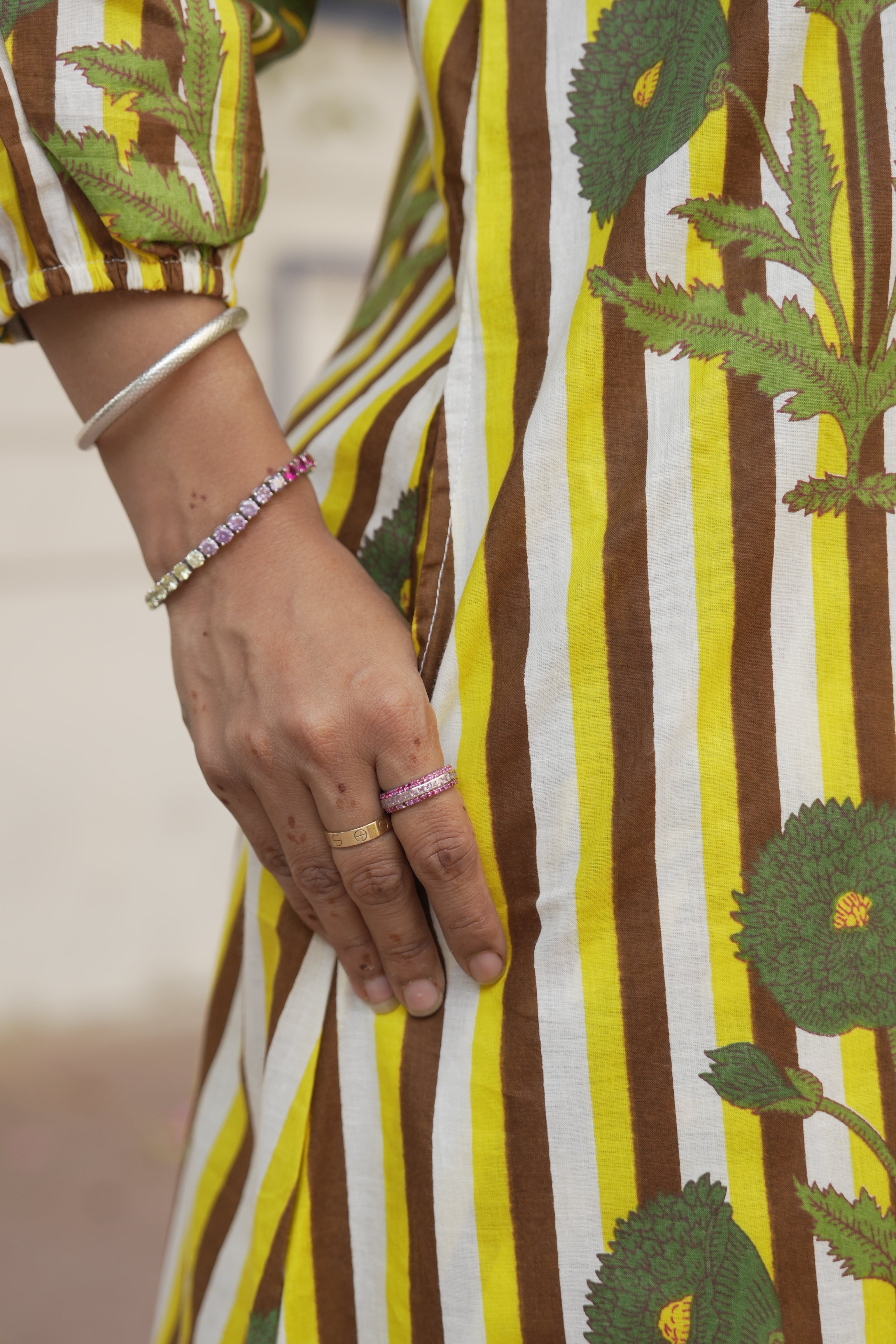 Yellow Brown Stripe Kurta Set