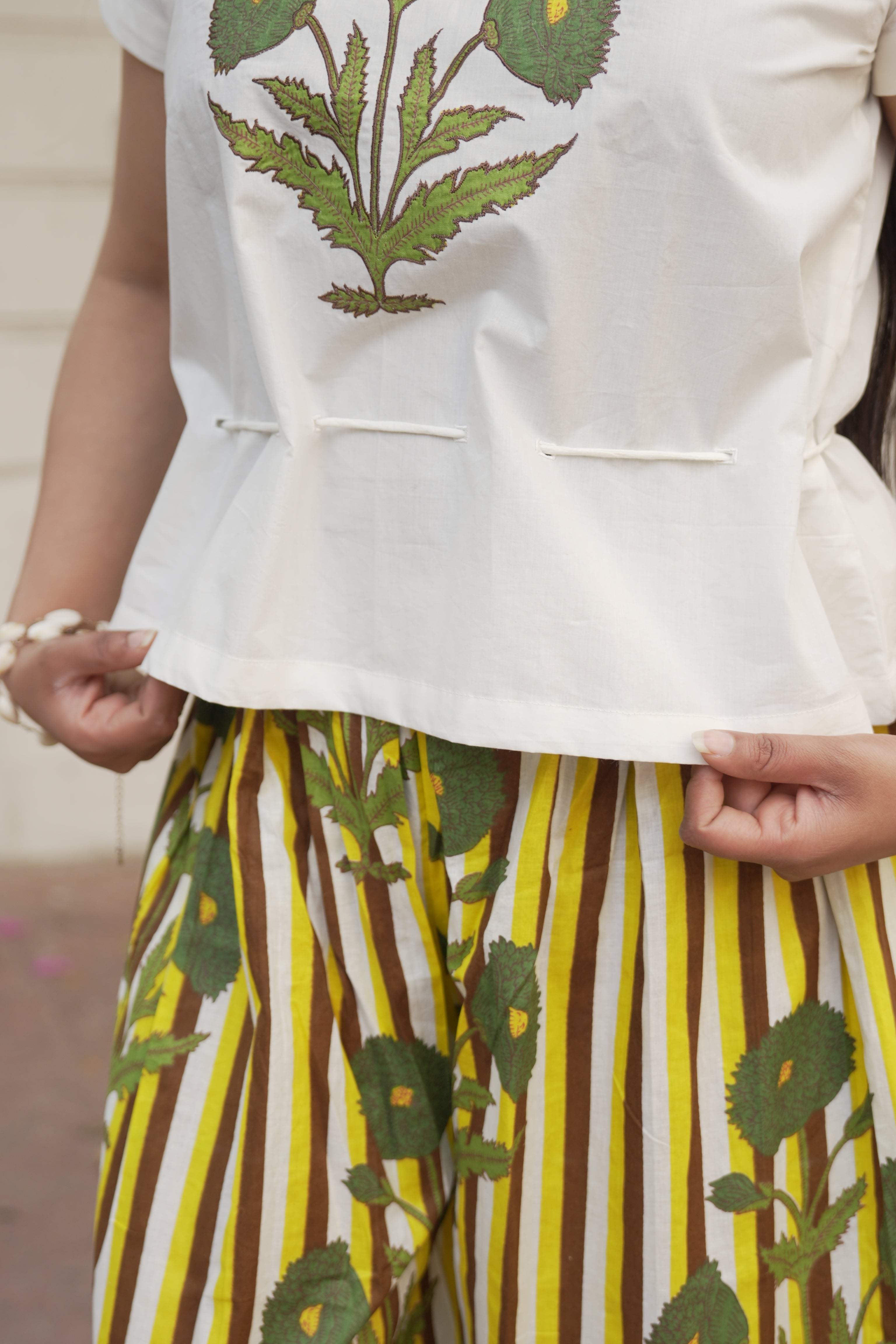 Baaori Brown Yellow Patch Work Top & Culotte Pants