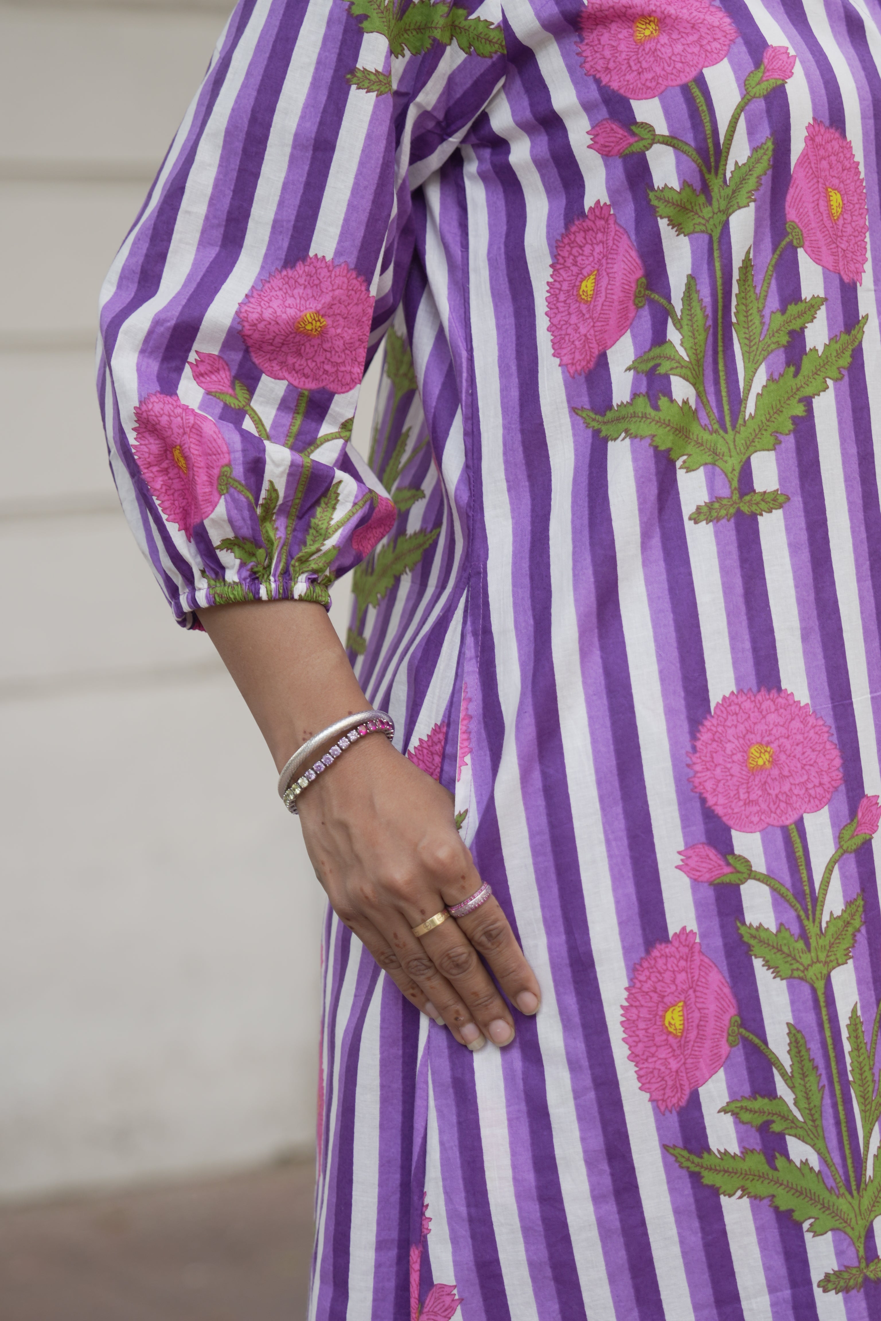 Purple & White Stripe Kurta Set