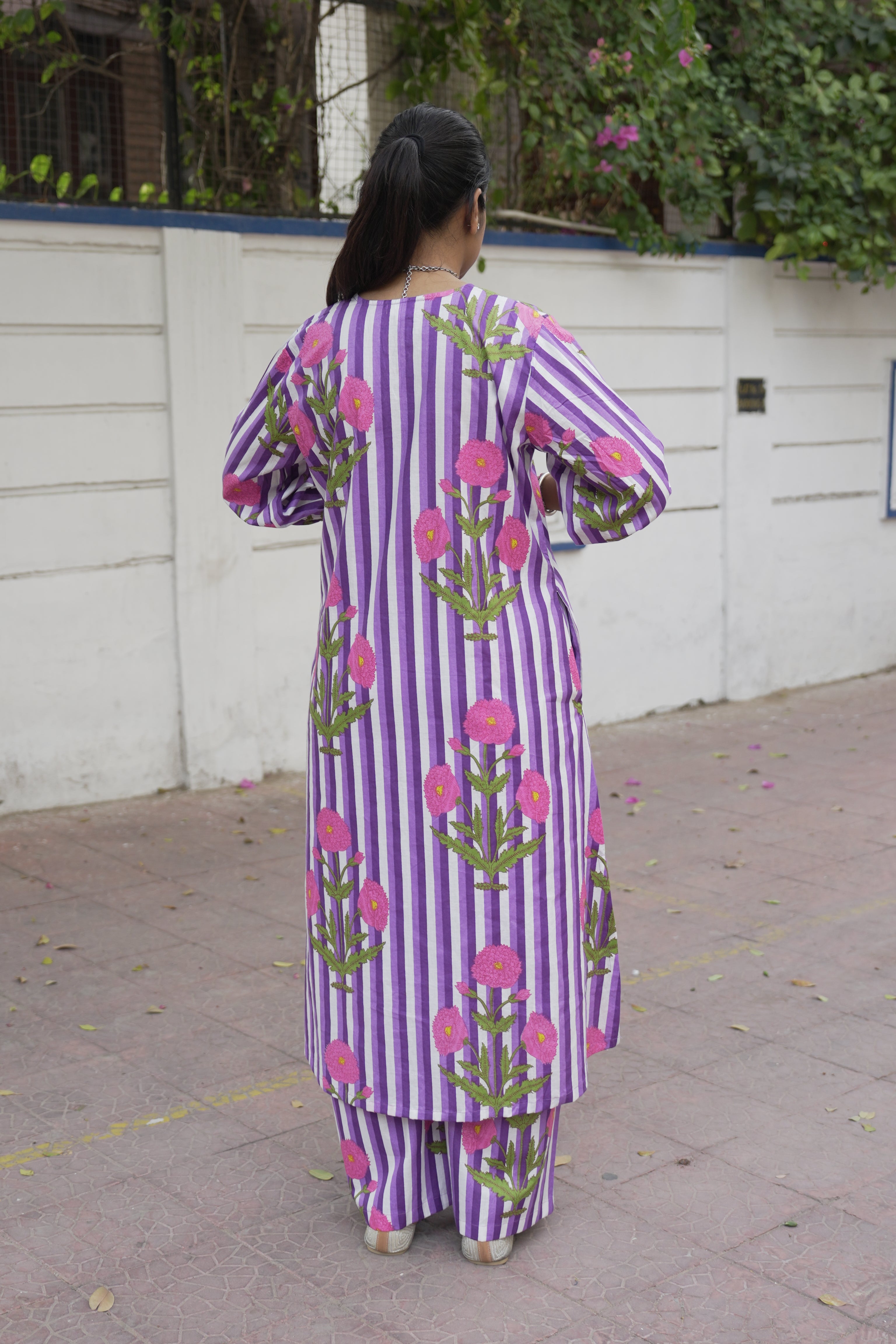 Purple & White Stripe Kurta Set