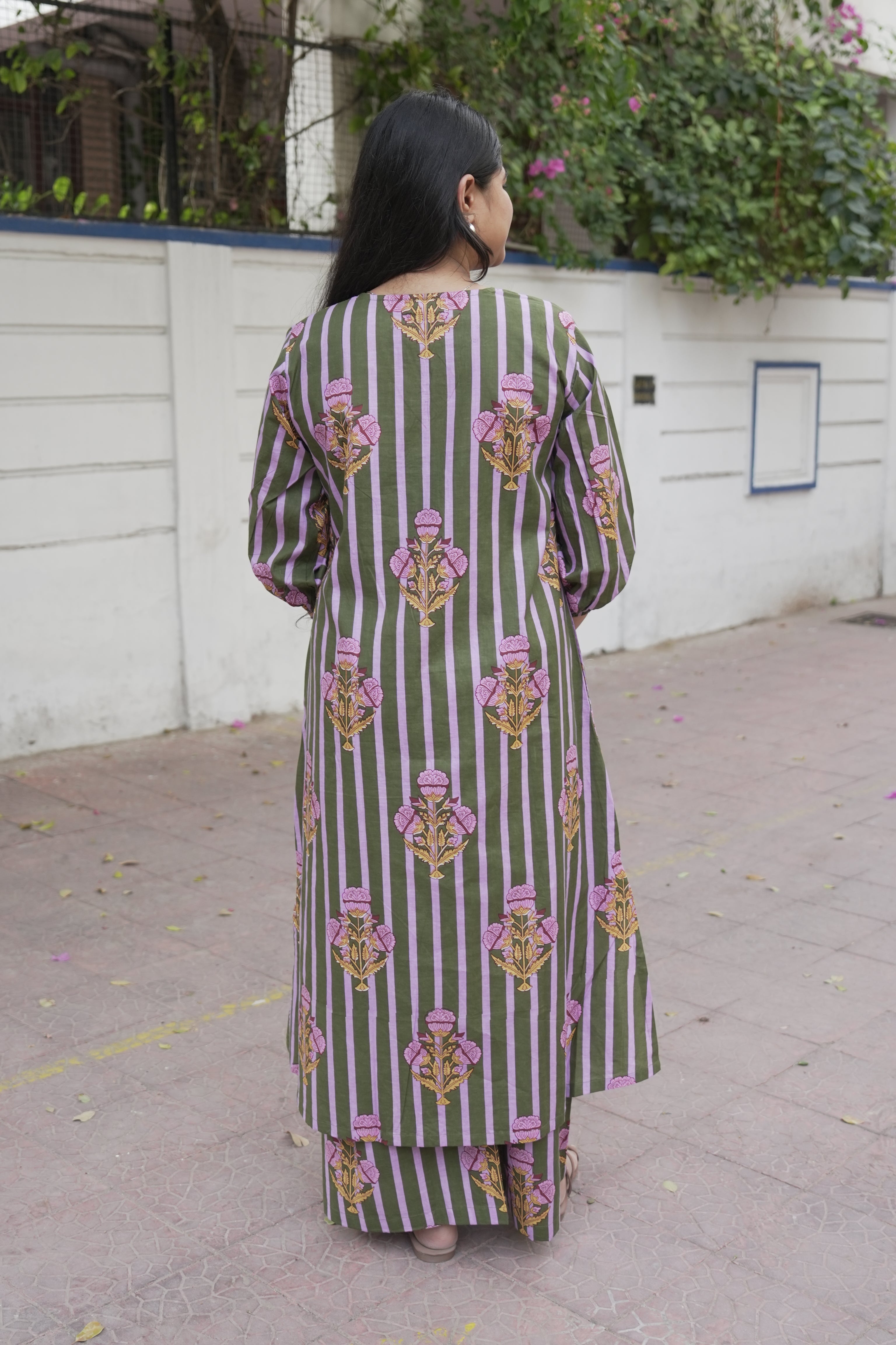 Olive Lavender Stripe Kurta Set