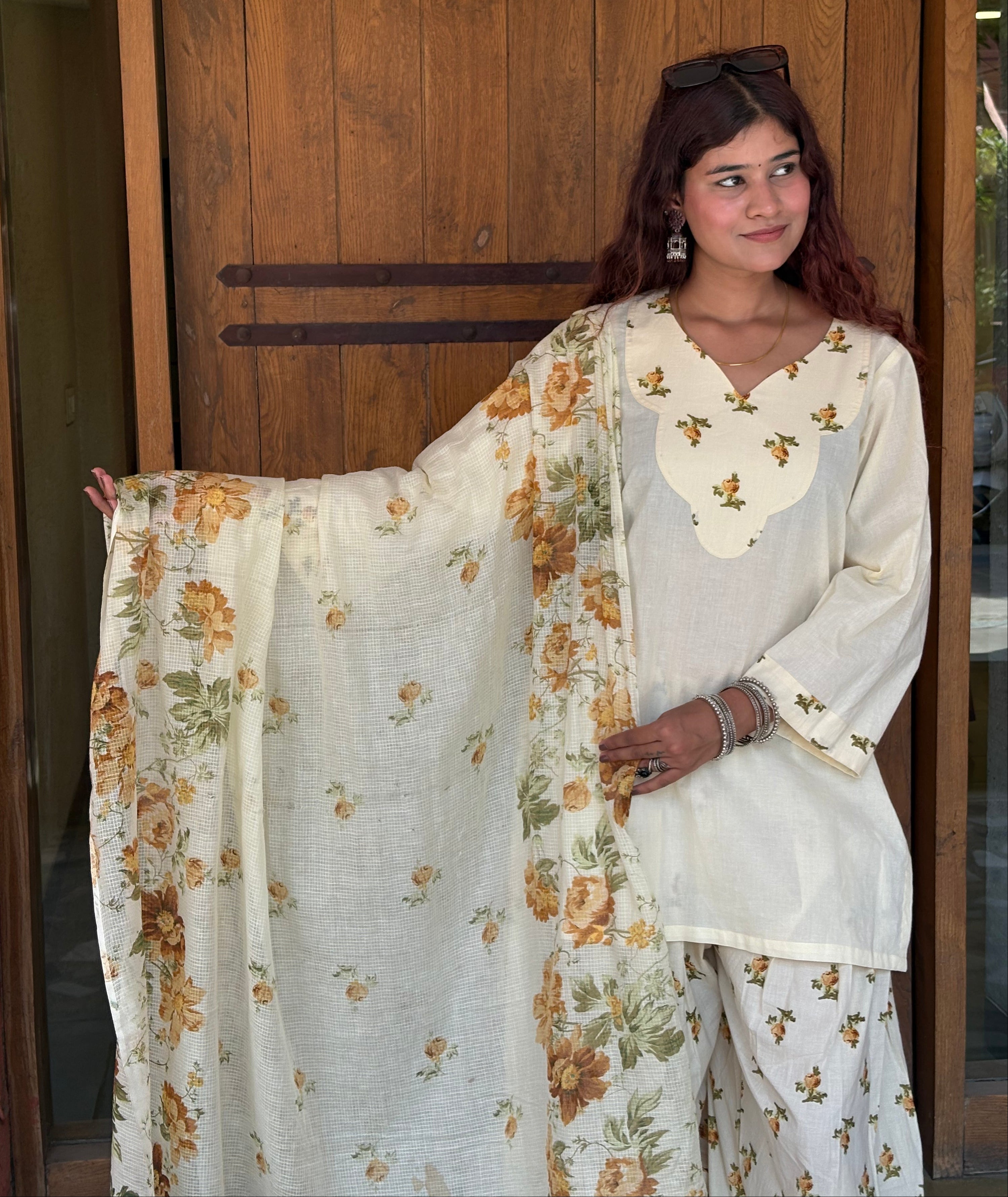 Pastel Cream Farshi Set With Dupatta