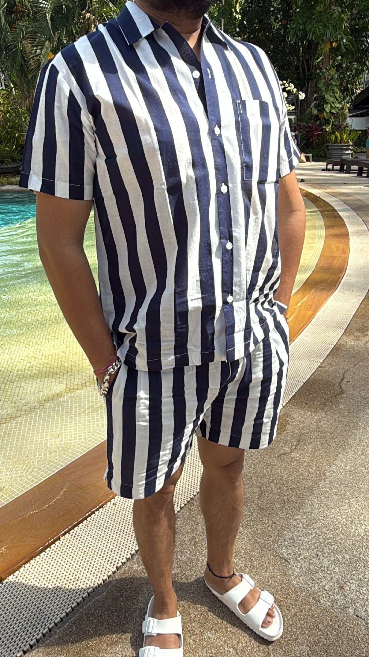 Blue White Stripe Men Resort Co Ord set