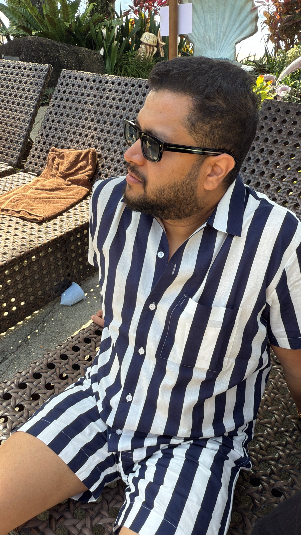 Blue White Stripe Men Resort Co Ord set