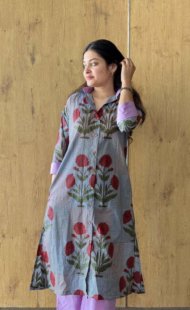 Floral Gingham Cotton Kurti