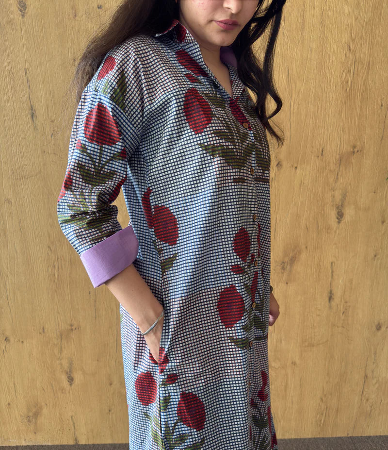 Floral Gingham Cotton Kurti