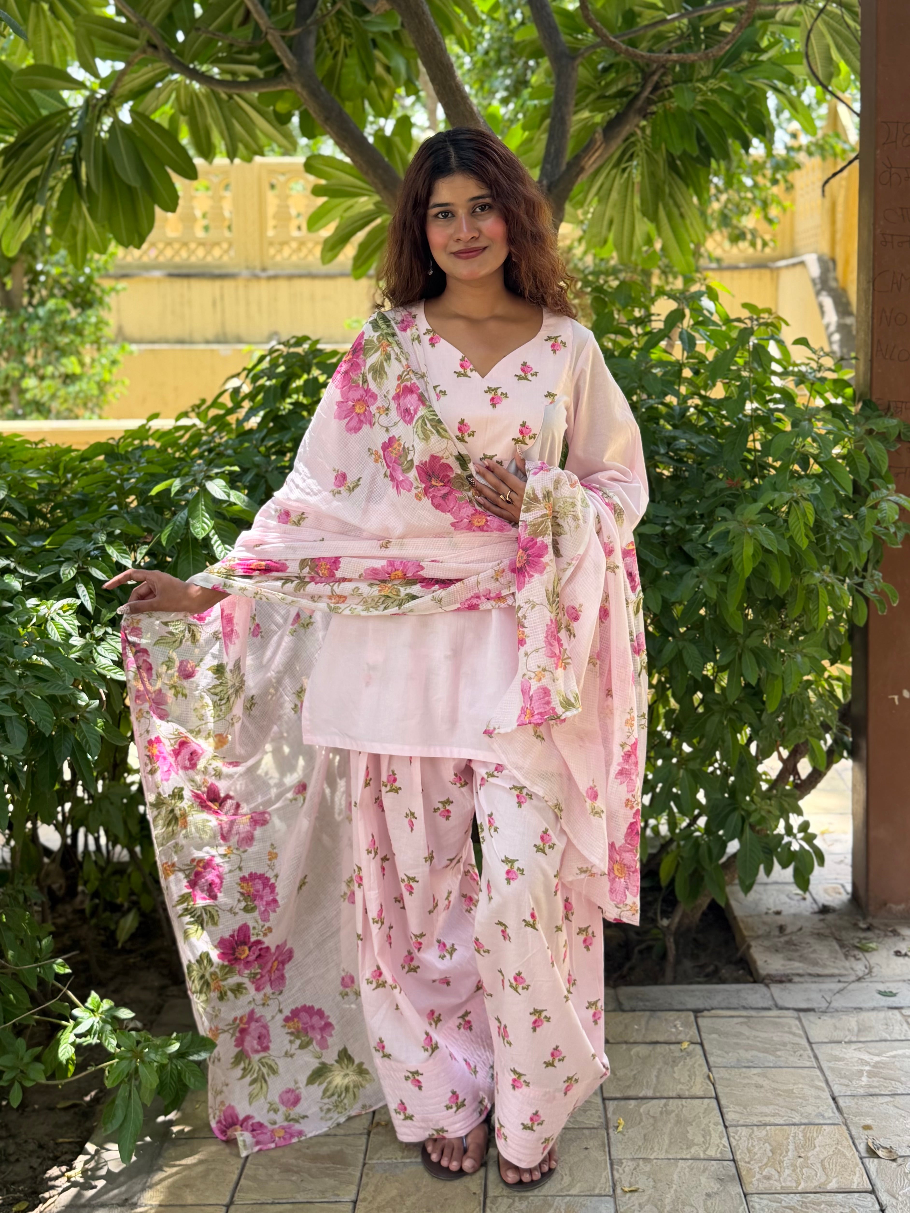 Pink Farshi Set With Dupatta