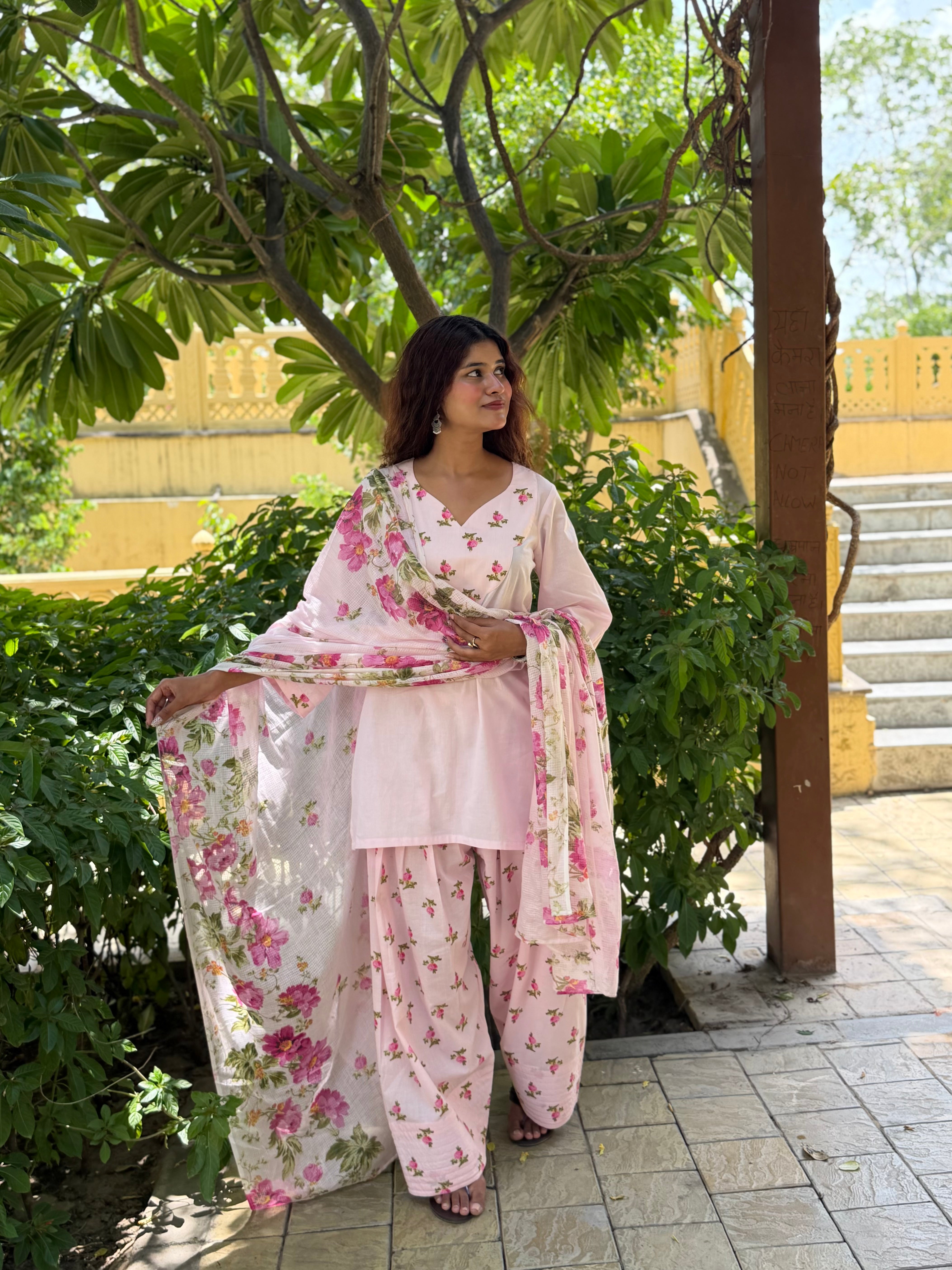 Pink Farshi Set With Dupatta