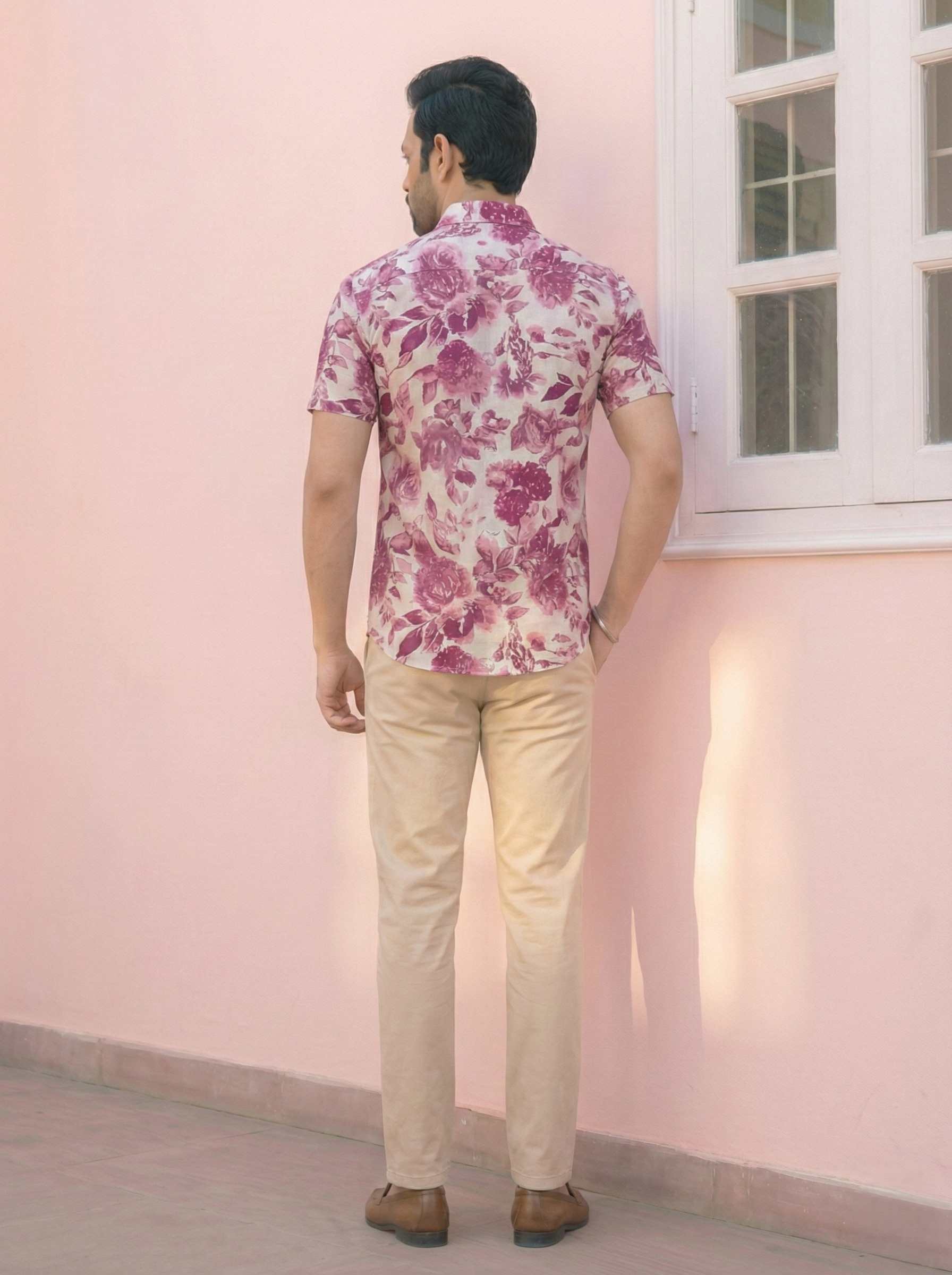 Pink Floral Menʼs Shirt