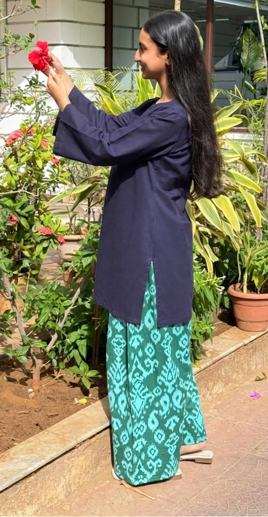 Navy Blue Green Ikat Farshi set