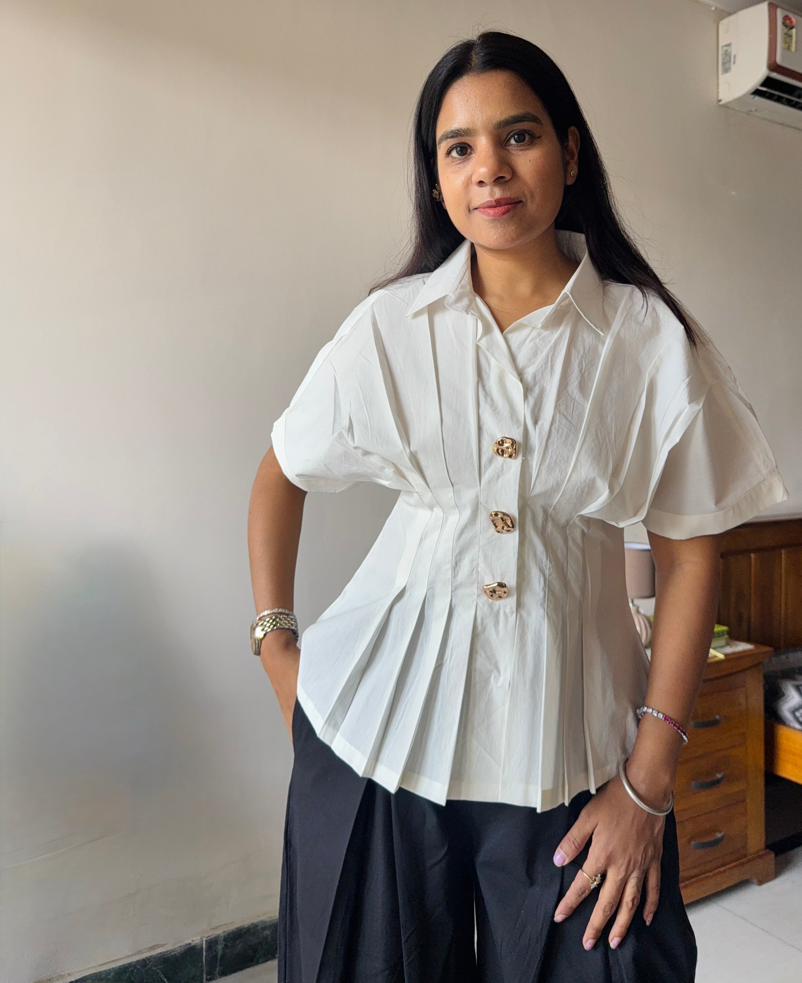 Fitted Shirt & Balloon Pant set - Black White