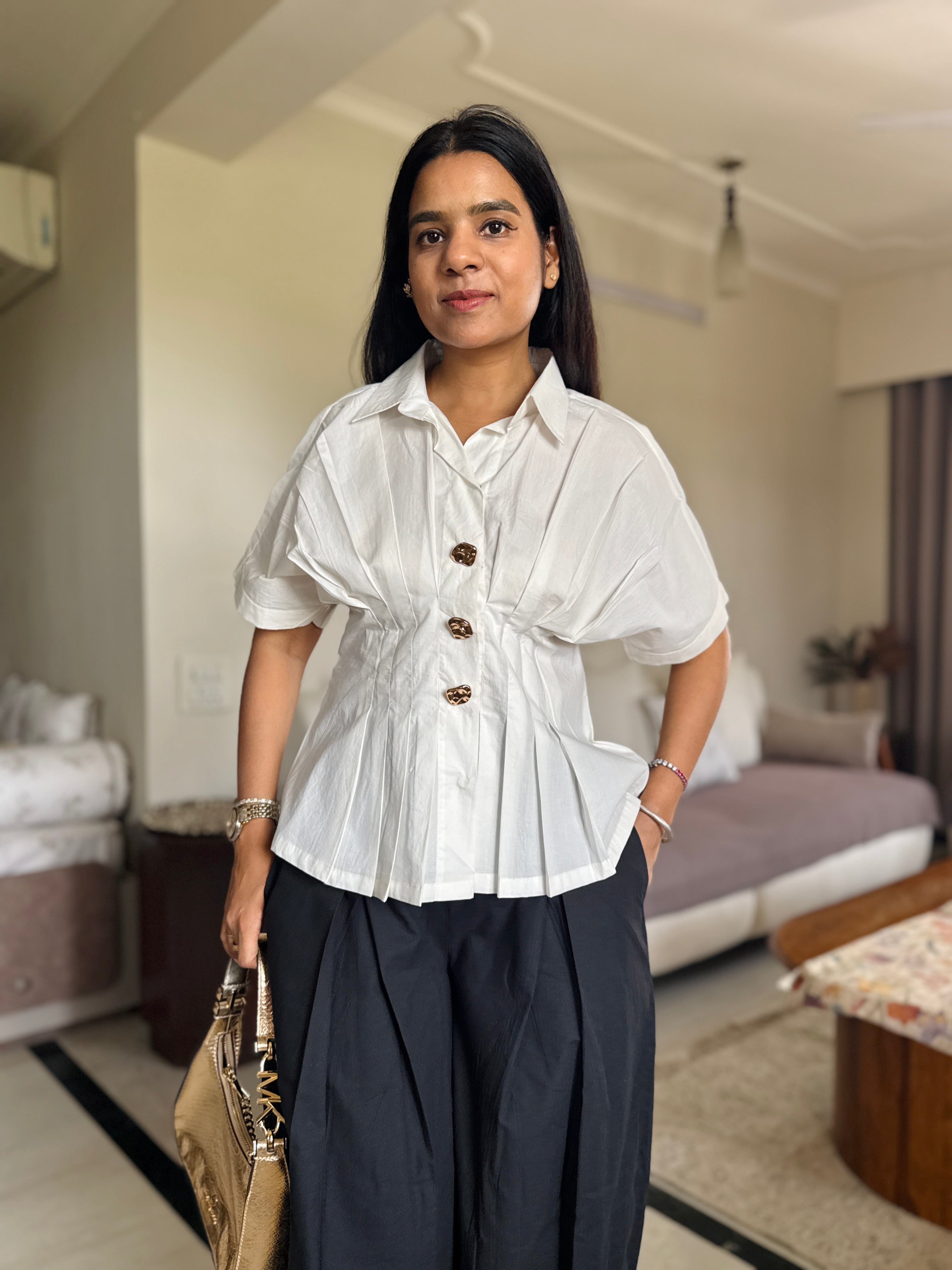 White Poplin Fitted waist shirt