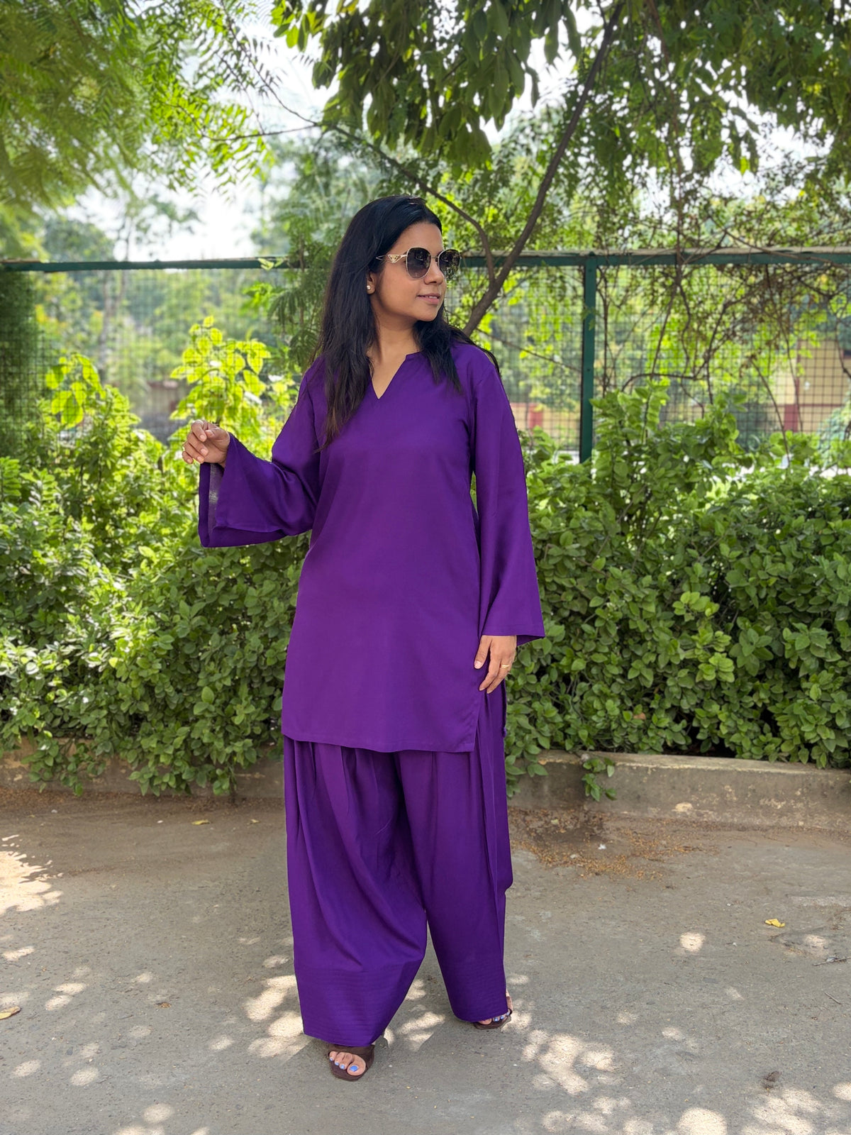 Purple Solid Rayon Farshi Salwar set