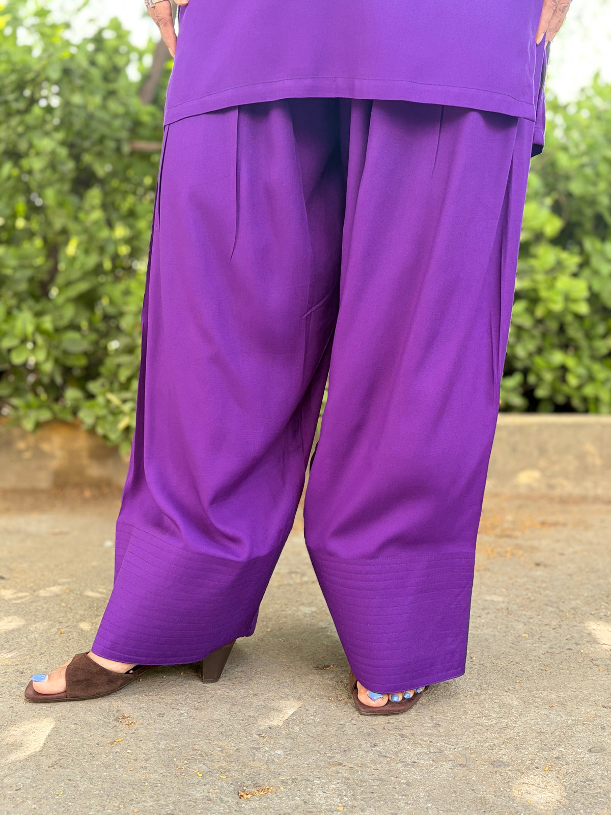 Purple Solid Rayon Farshi Salwar set