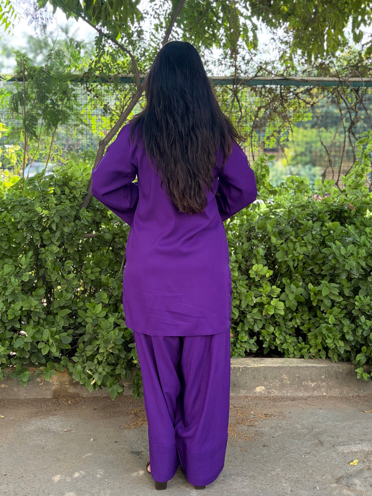 Purple Solid Rayon Farshi Salwar set