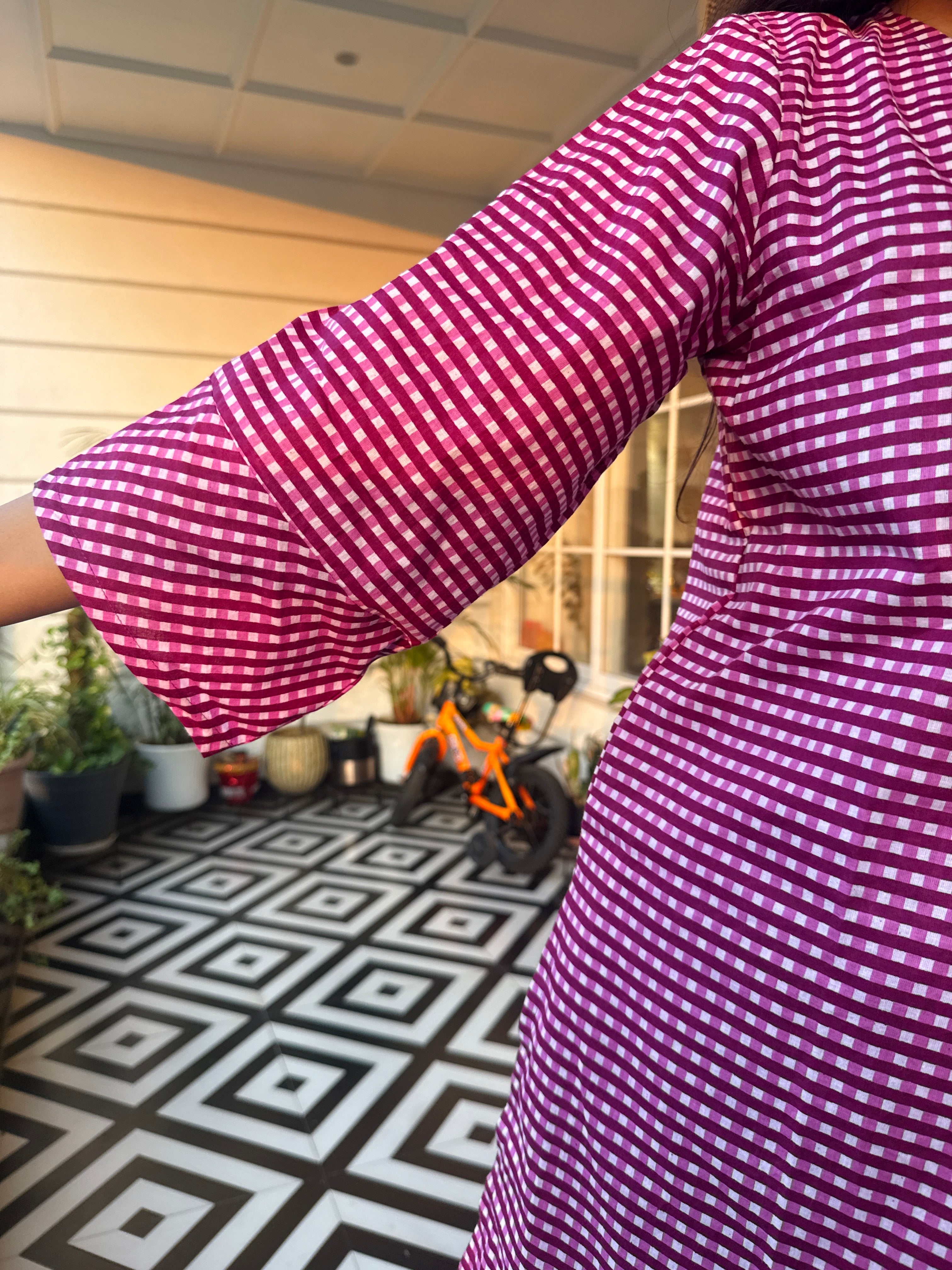 Purple Gingham Barrel Pant Co ord set