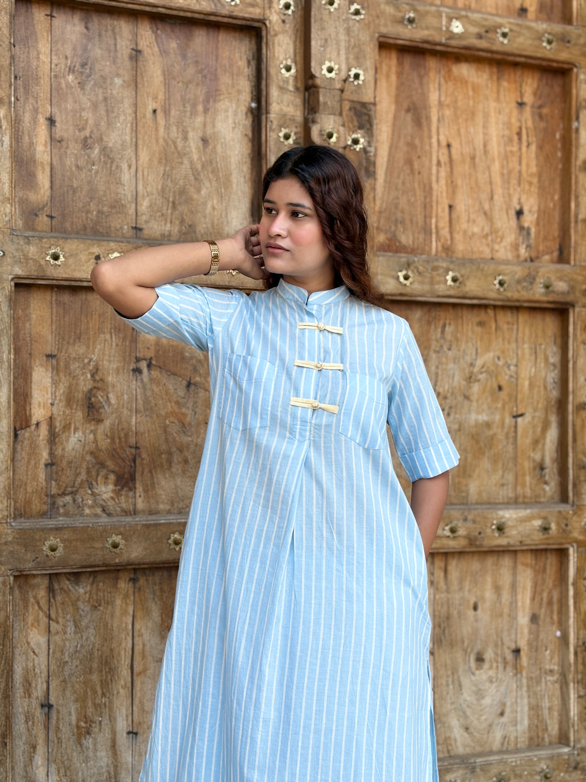 Pinstripe Mandarin Collar Co-Ord Set