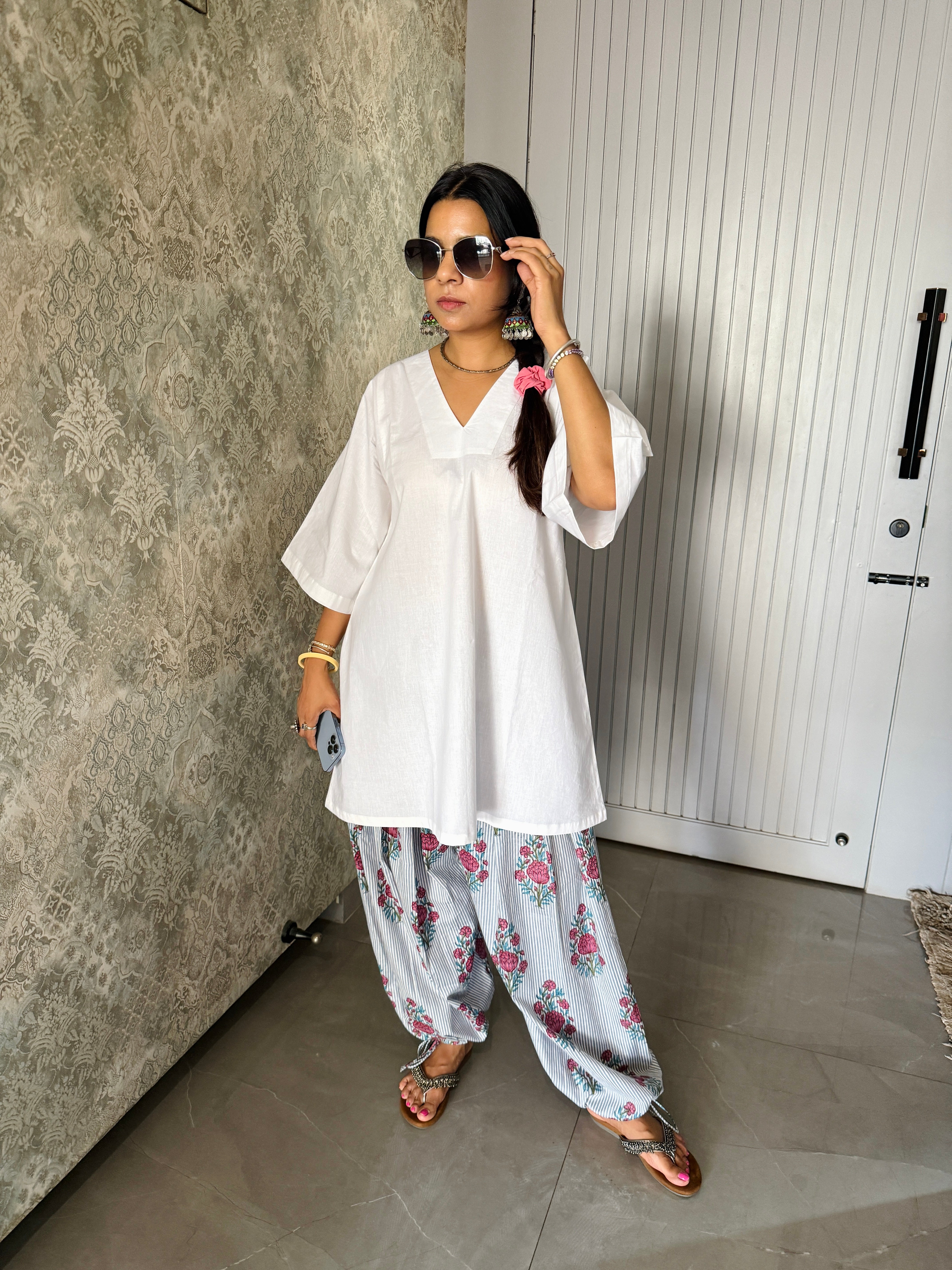 White kurta Grey Balloon Salwar set