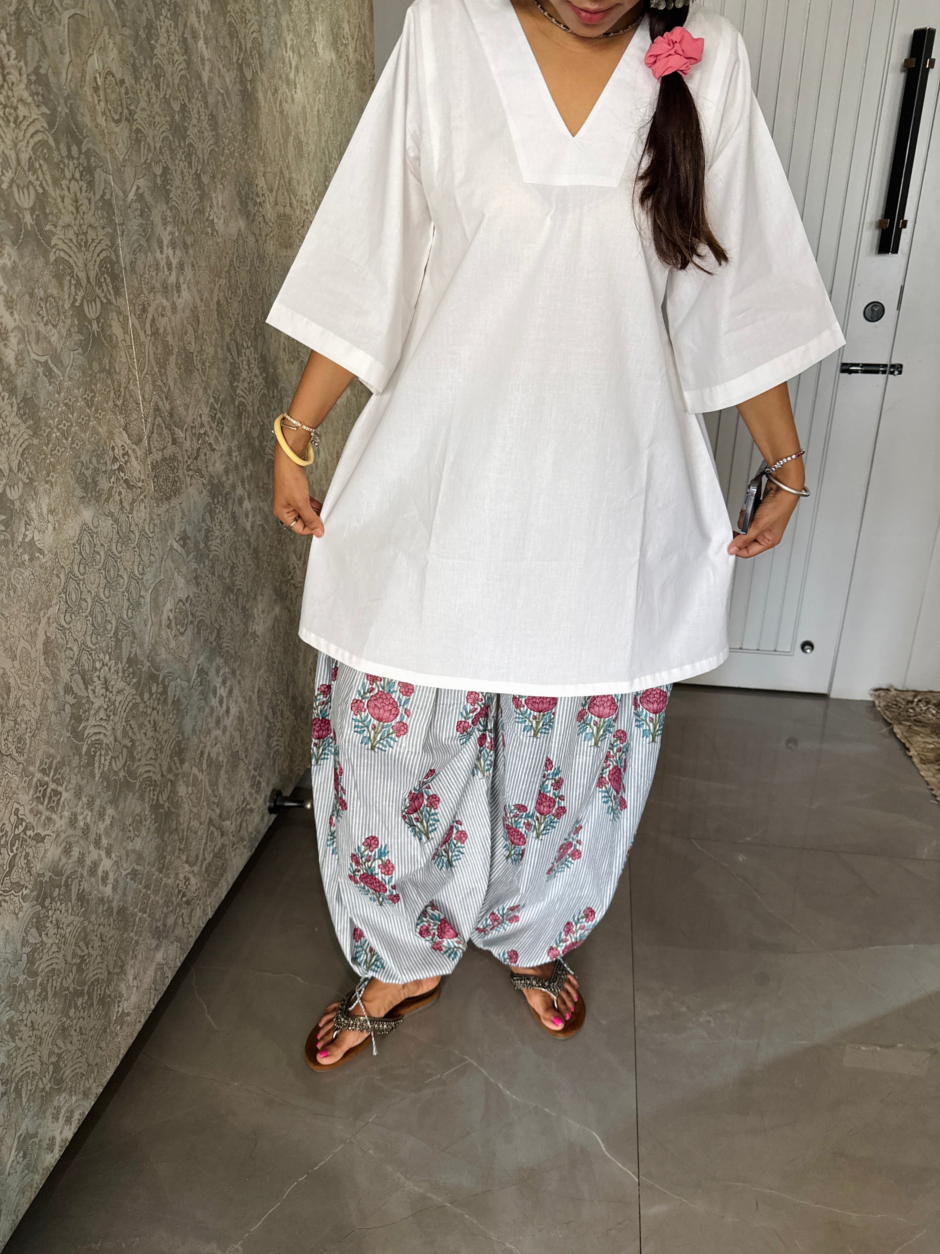 White kurta Grey Balloon Salwar set