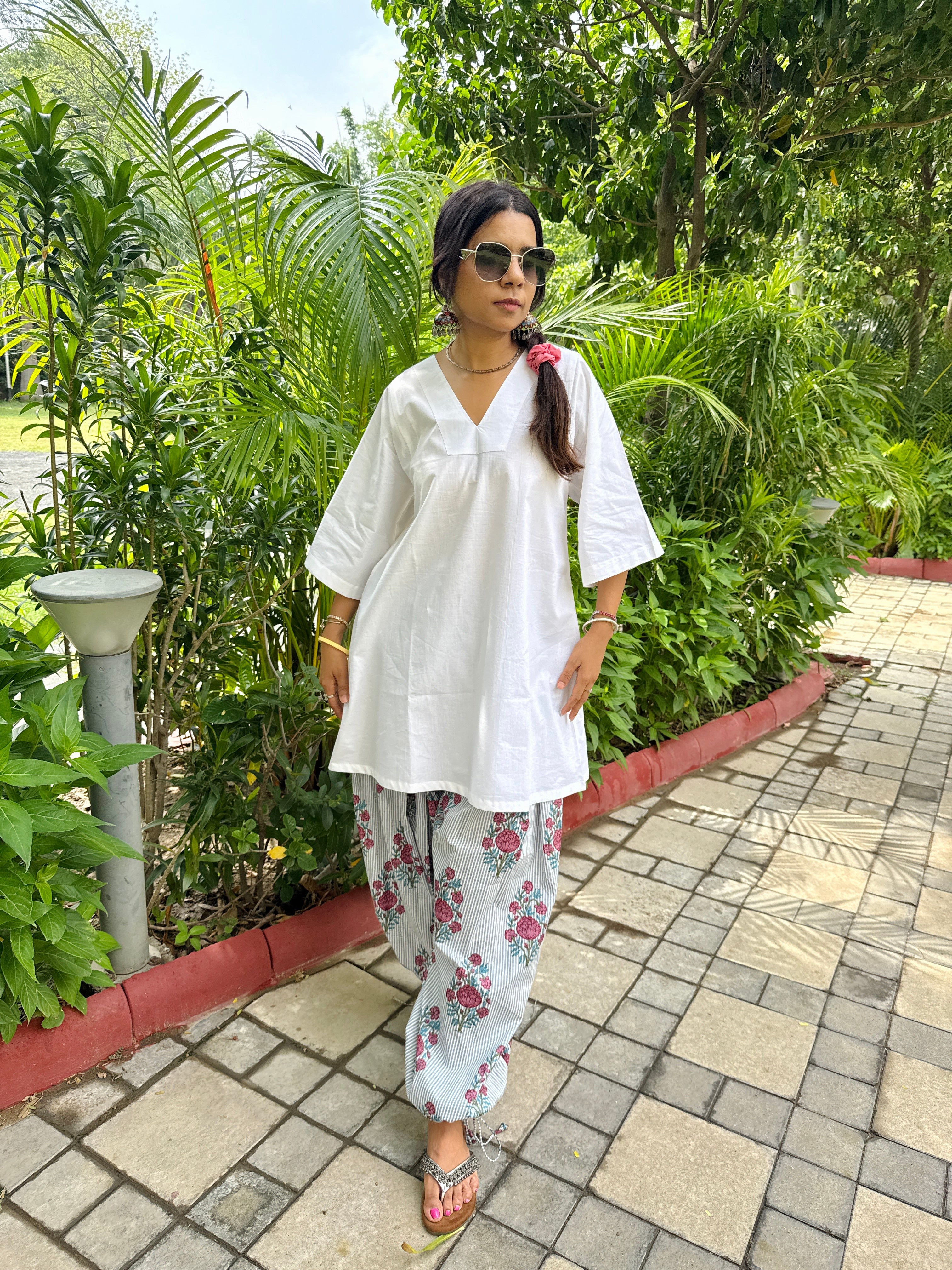 White kurta Grey Balloon Salwar set