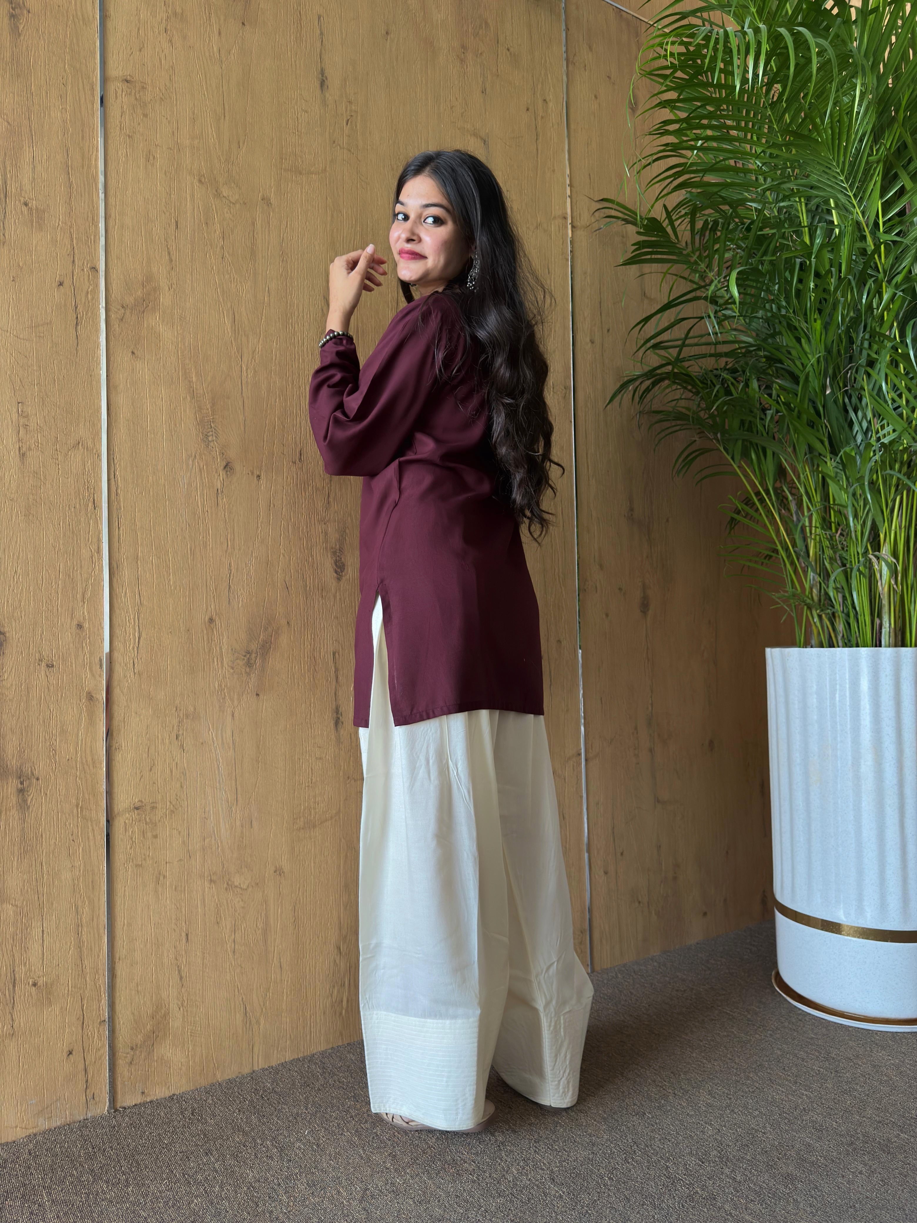 Off White Burgundy Farshi Set