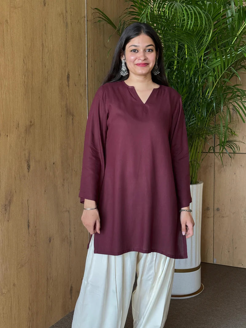 Burgundy Off White Contrast Farshi and Shirt Matching Couple Set