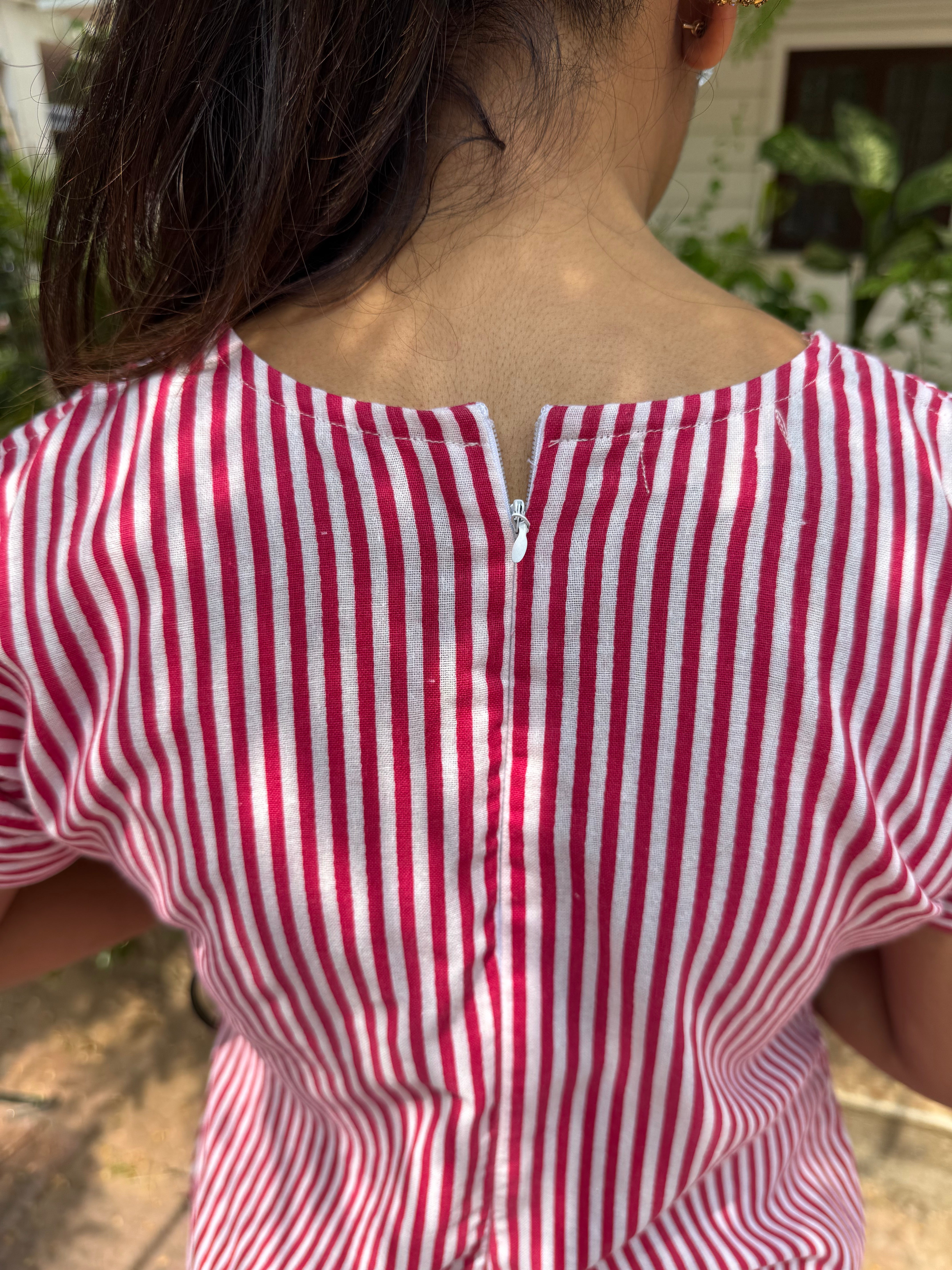 Red White Striped Midi Dress