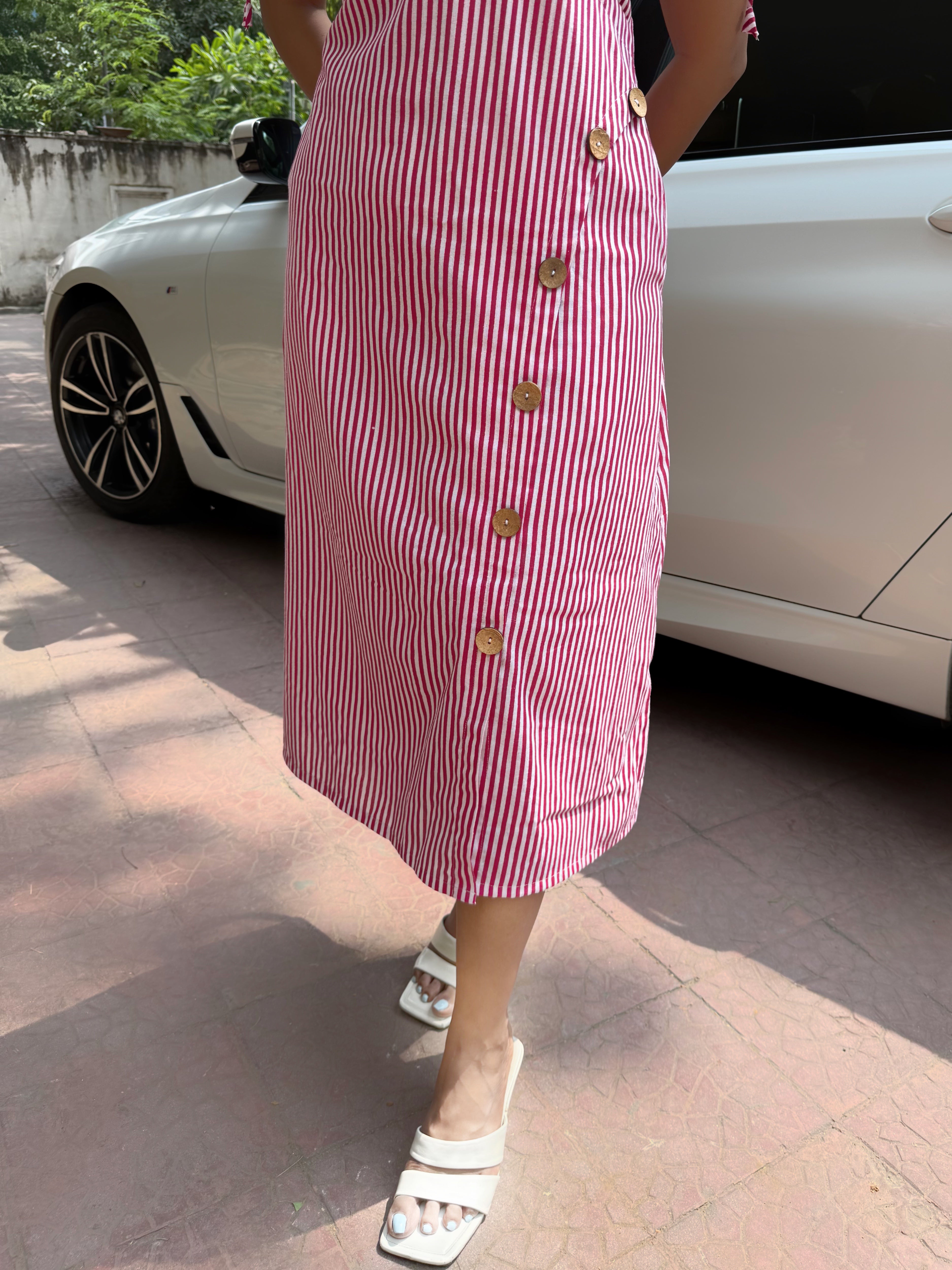 Red White Striped Midi Dress