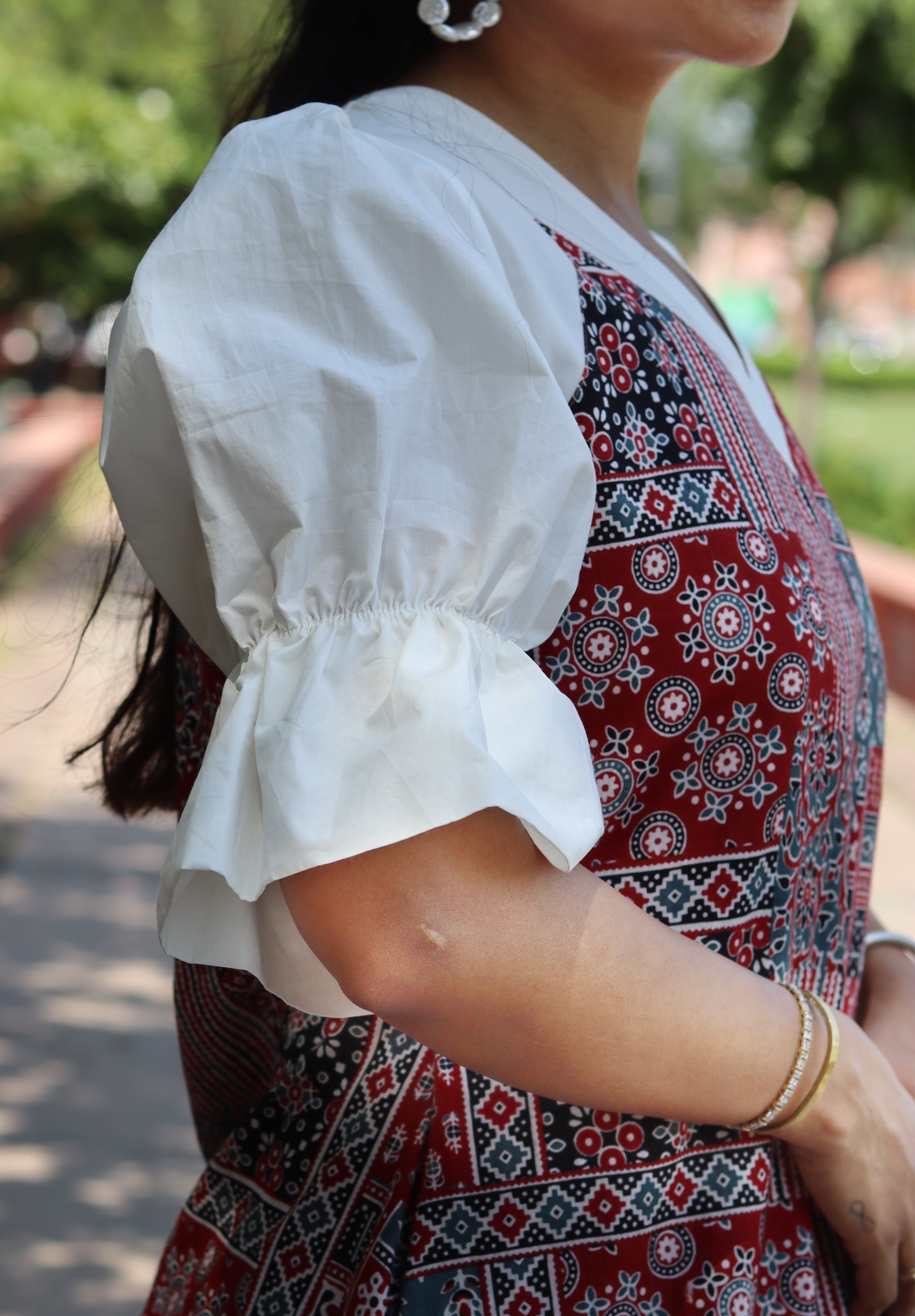 Contrast Patch Long Ajrakh Dress