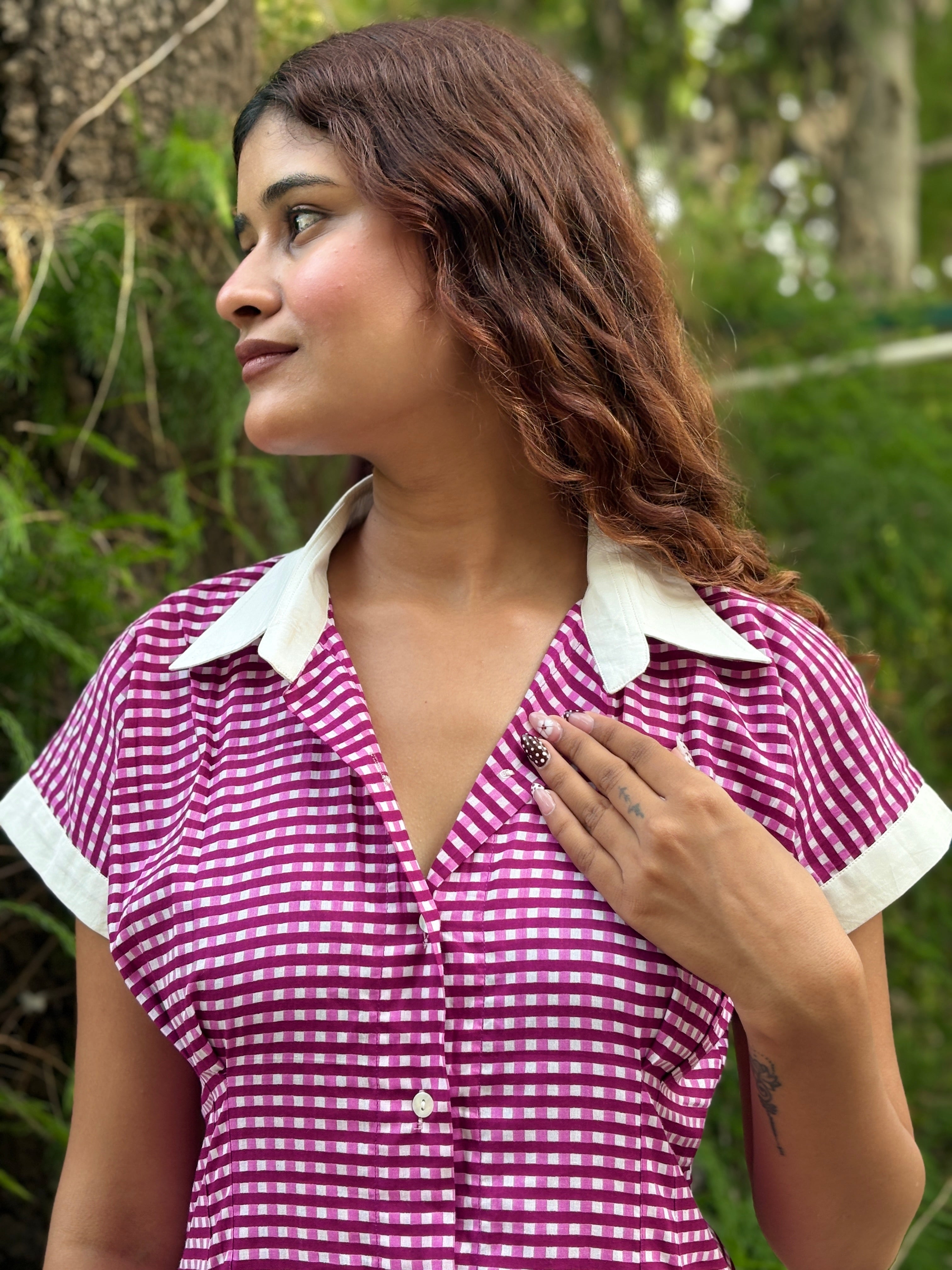 Pink Gingham Shirt Dress