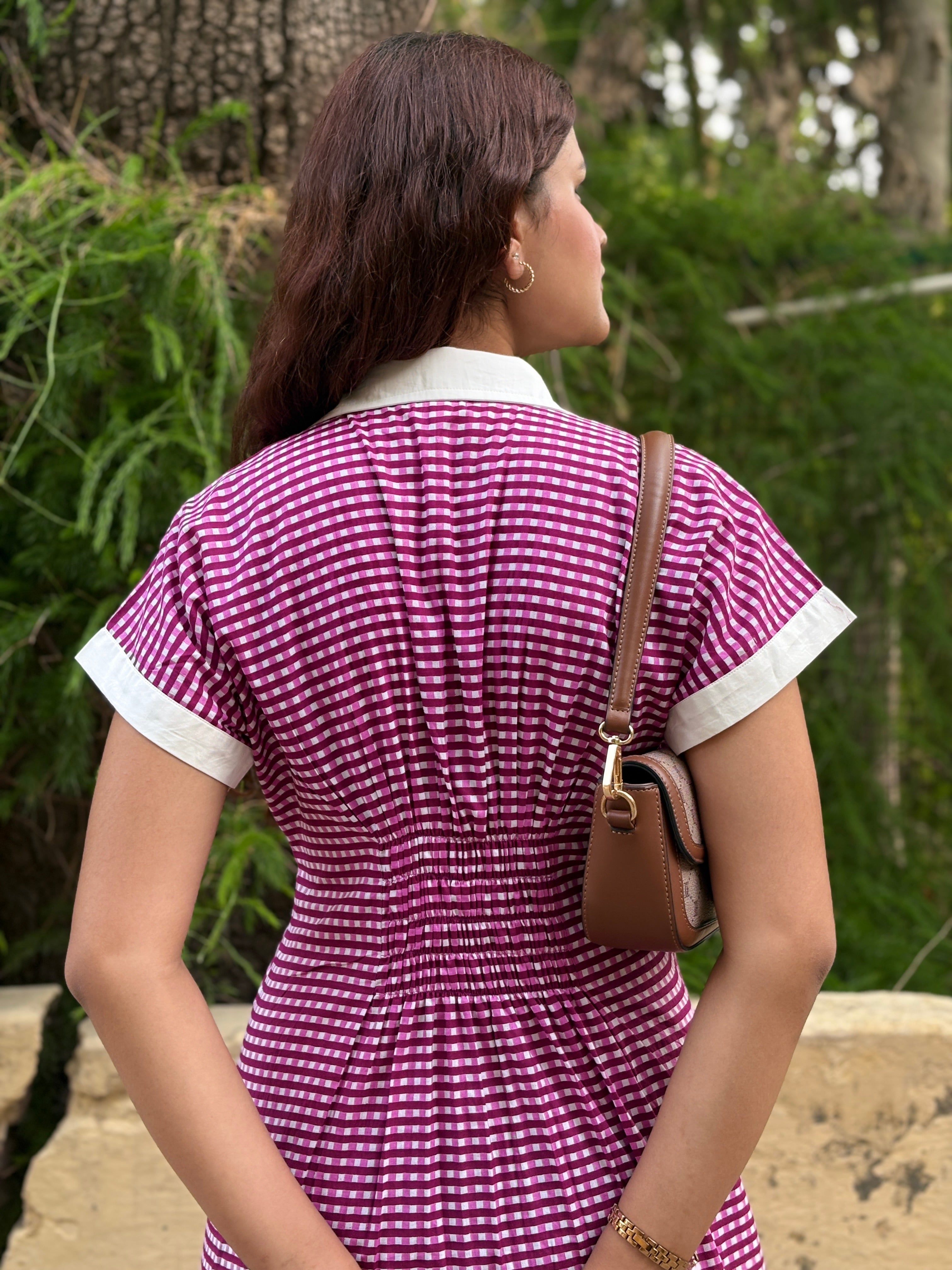 Pink Gingham Shirt Dress