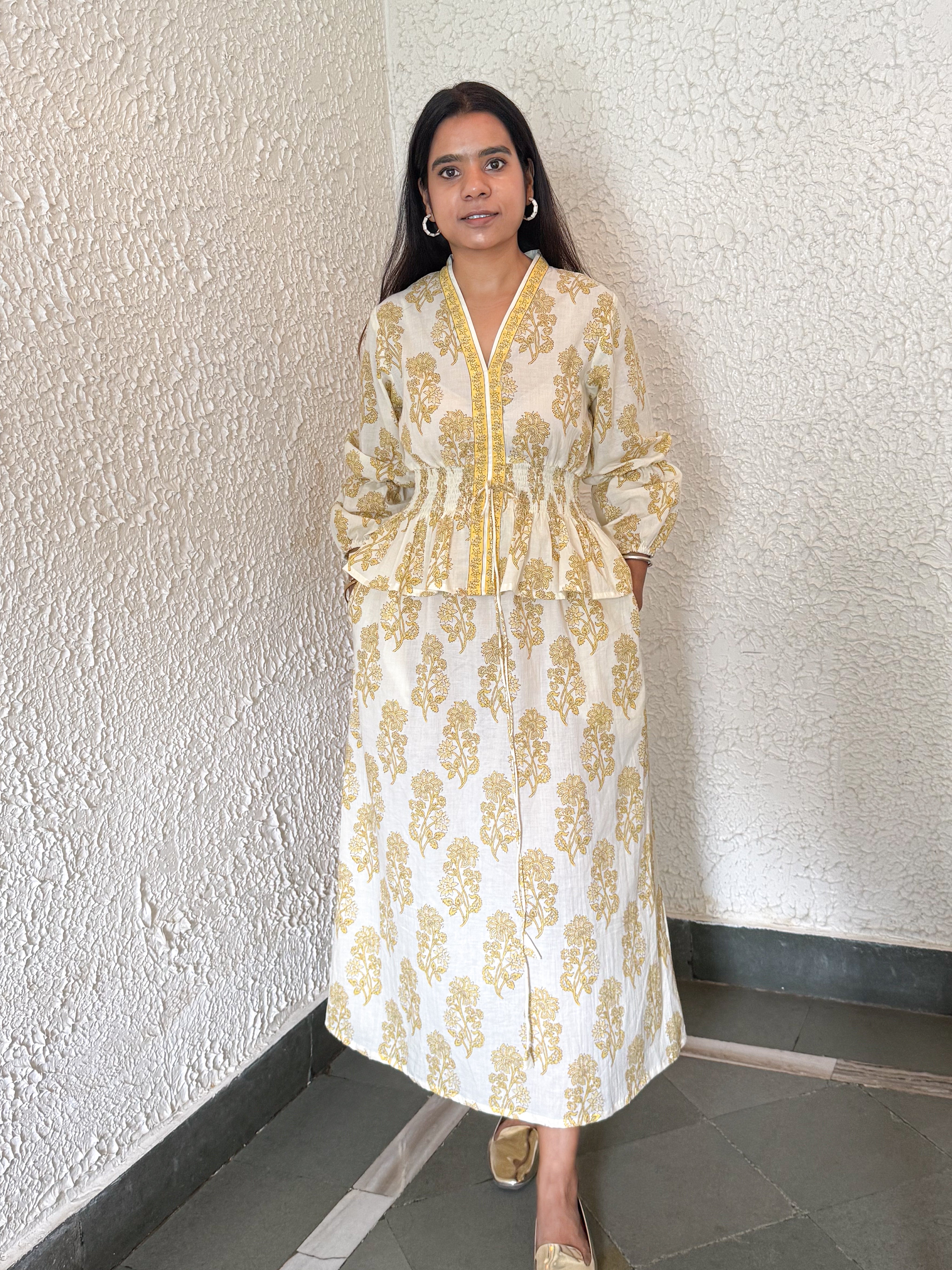 Hand blocked Elasticated Long Dress