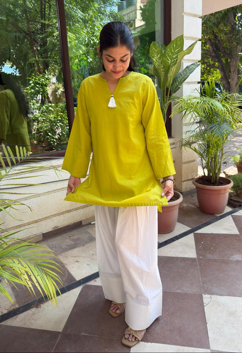 Lime-White cotton Farshi Salwar set