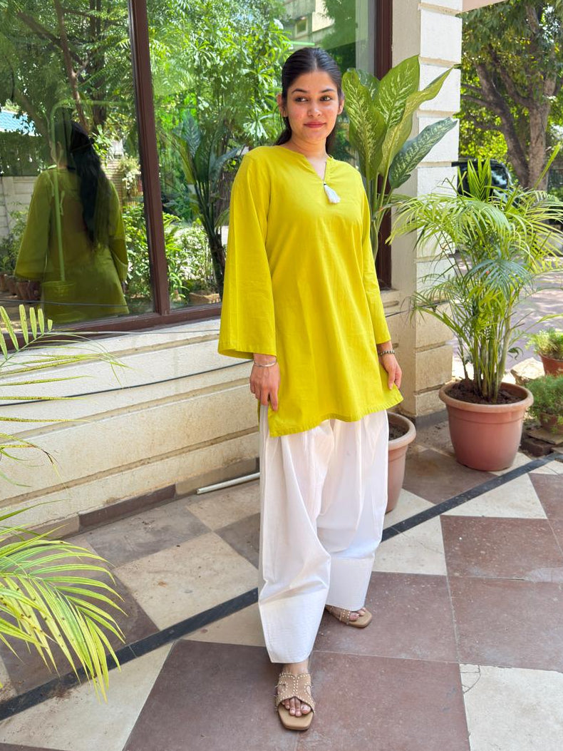 Lime-White cotton Farshi Salwar set