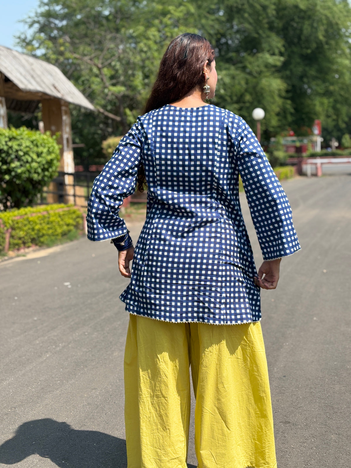 Blue Gingham Festive Palazzo  Farshi set