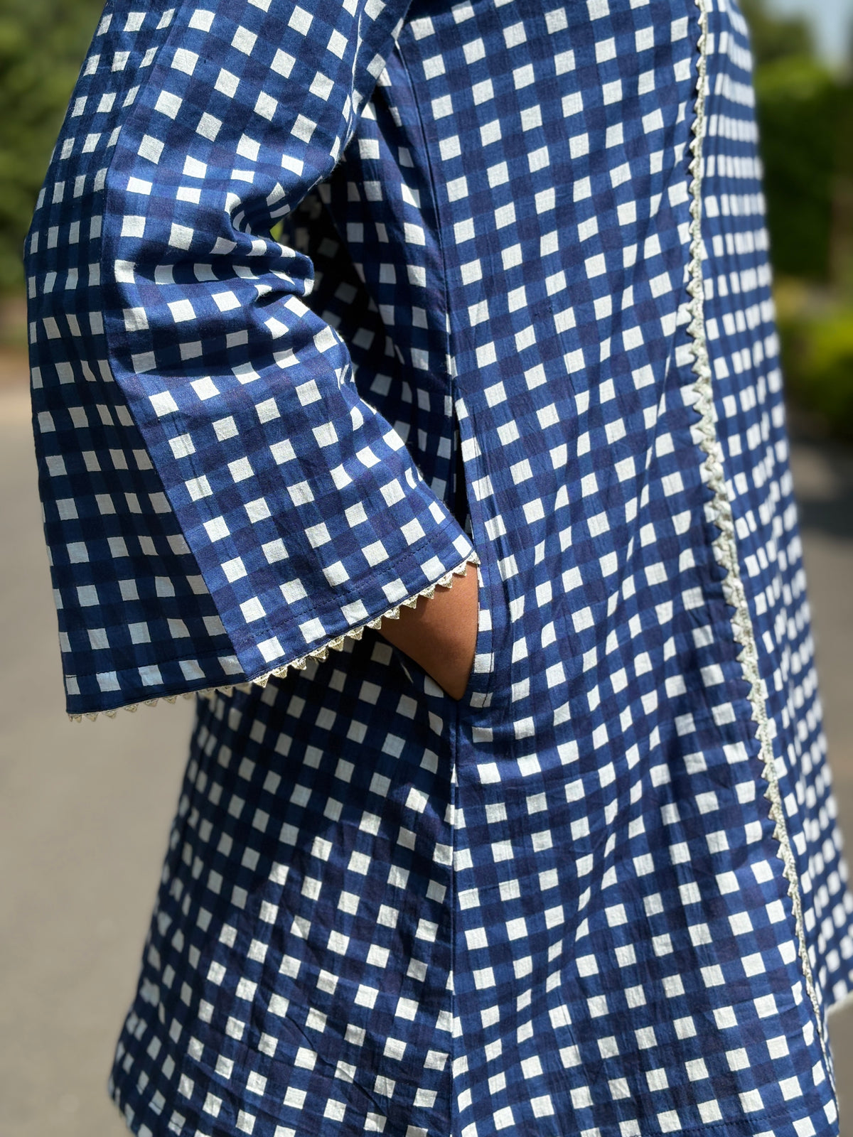 Blue Gingham Festive Palazzo  Farshi set