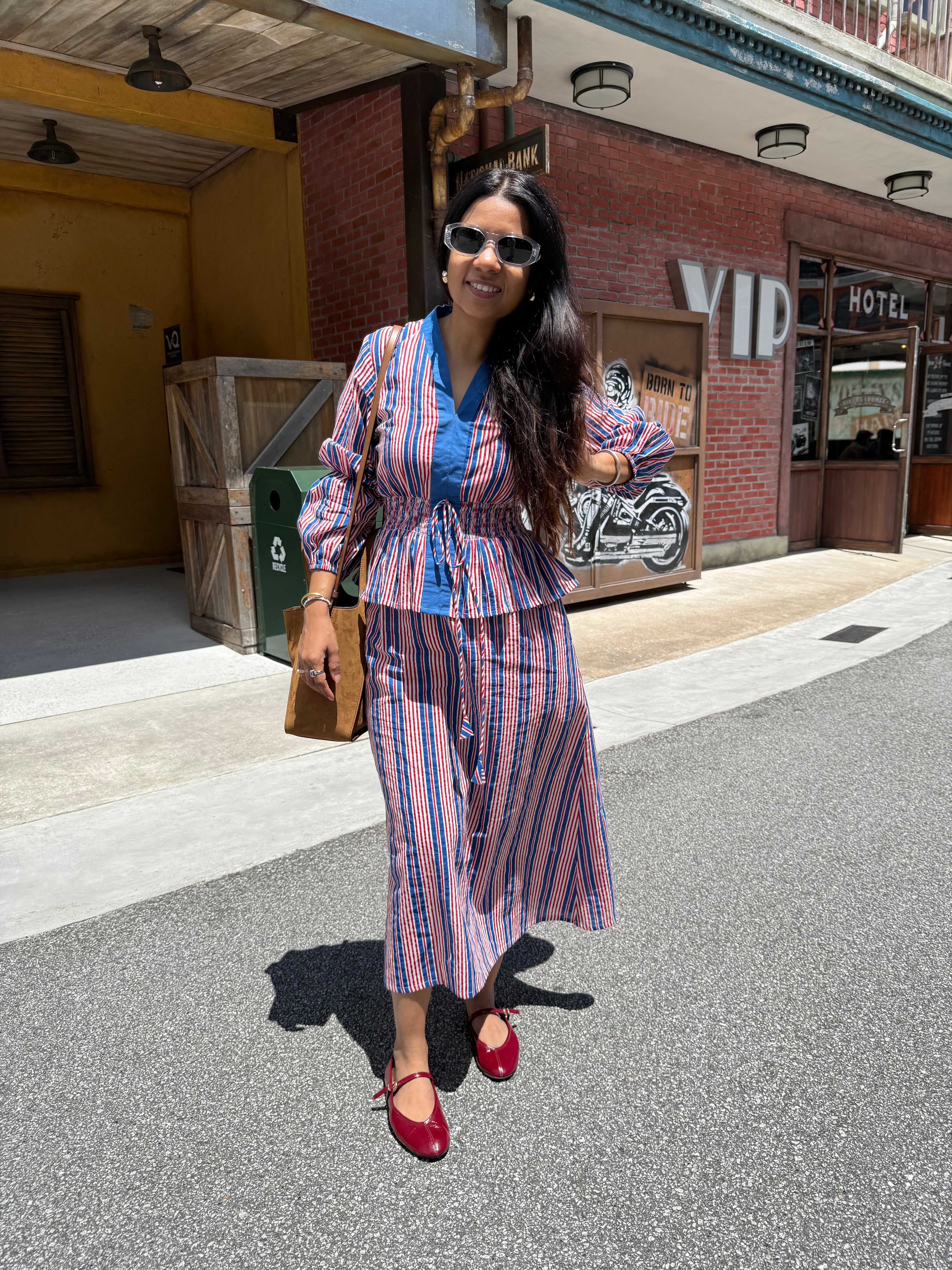 Red blue Striped Elasticated Long Dress