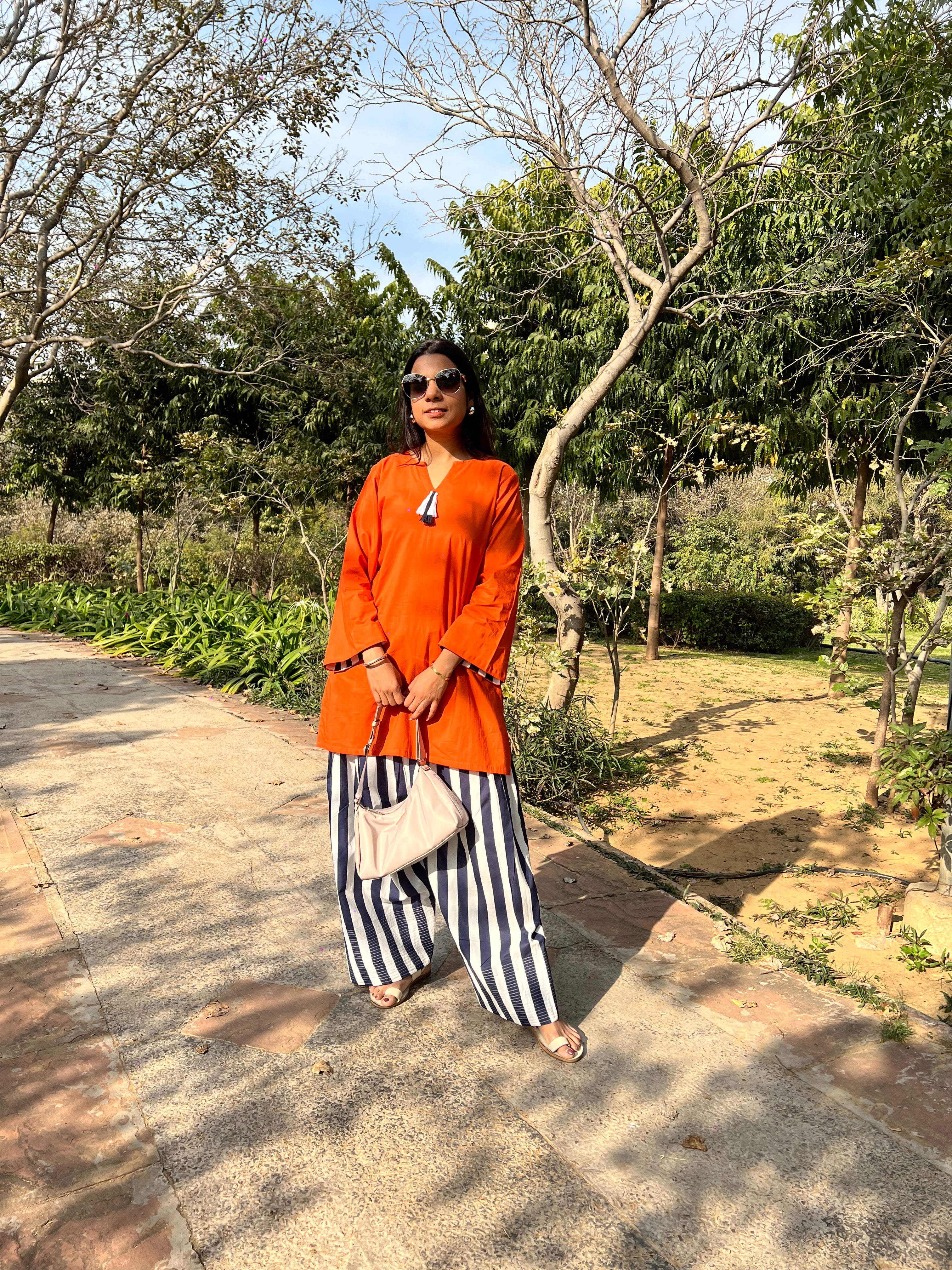 Orange Kurta with Contrast Farshi Salwar