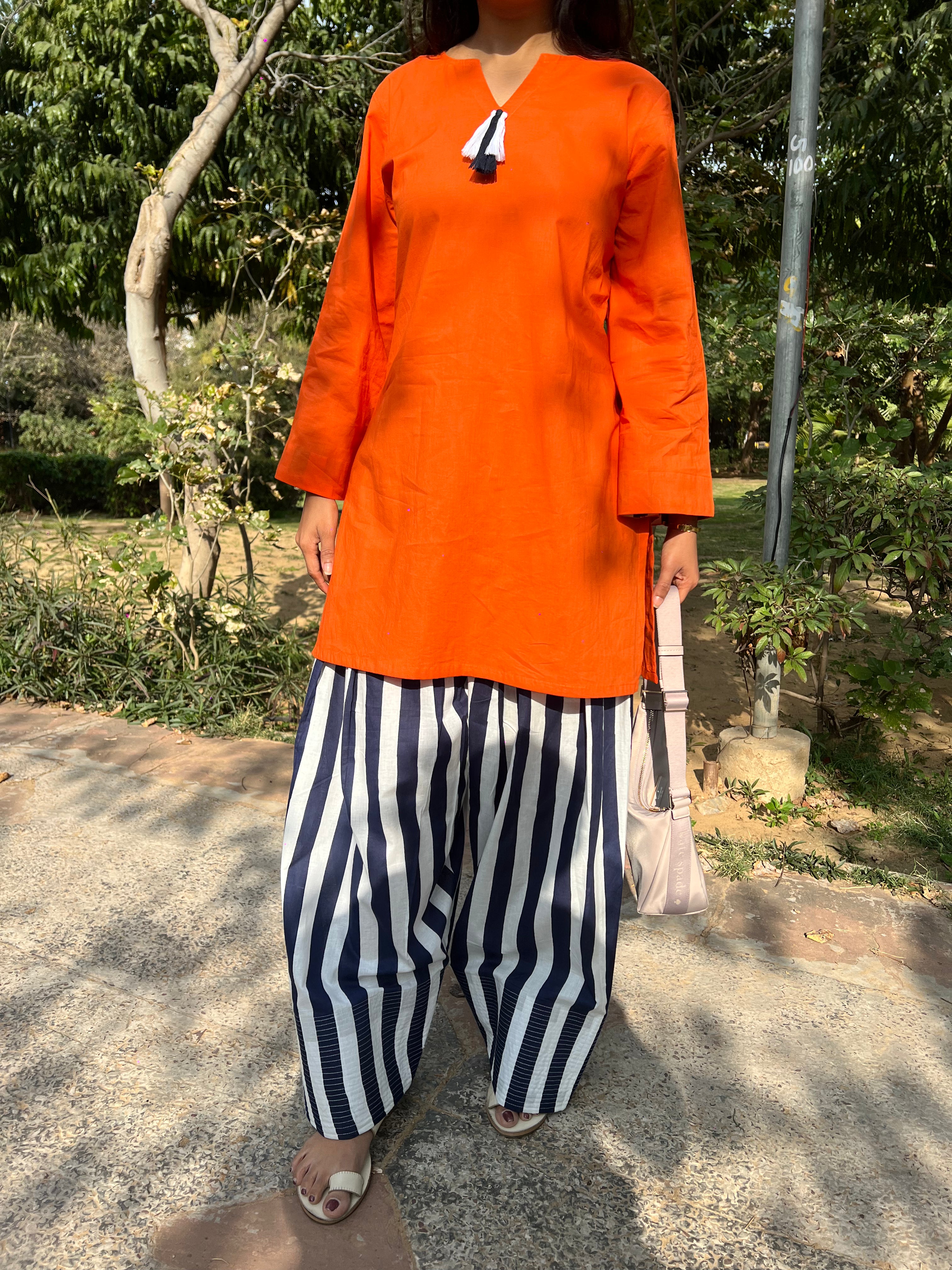 Orange Kurta with Contrast Farshi Salwar