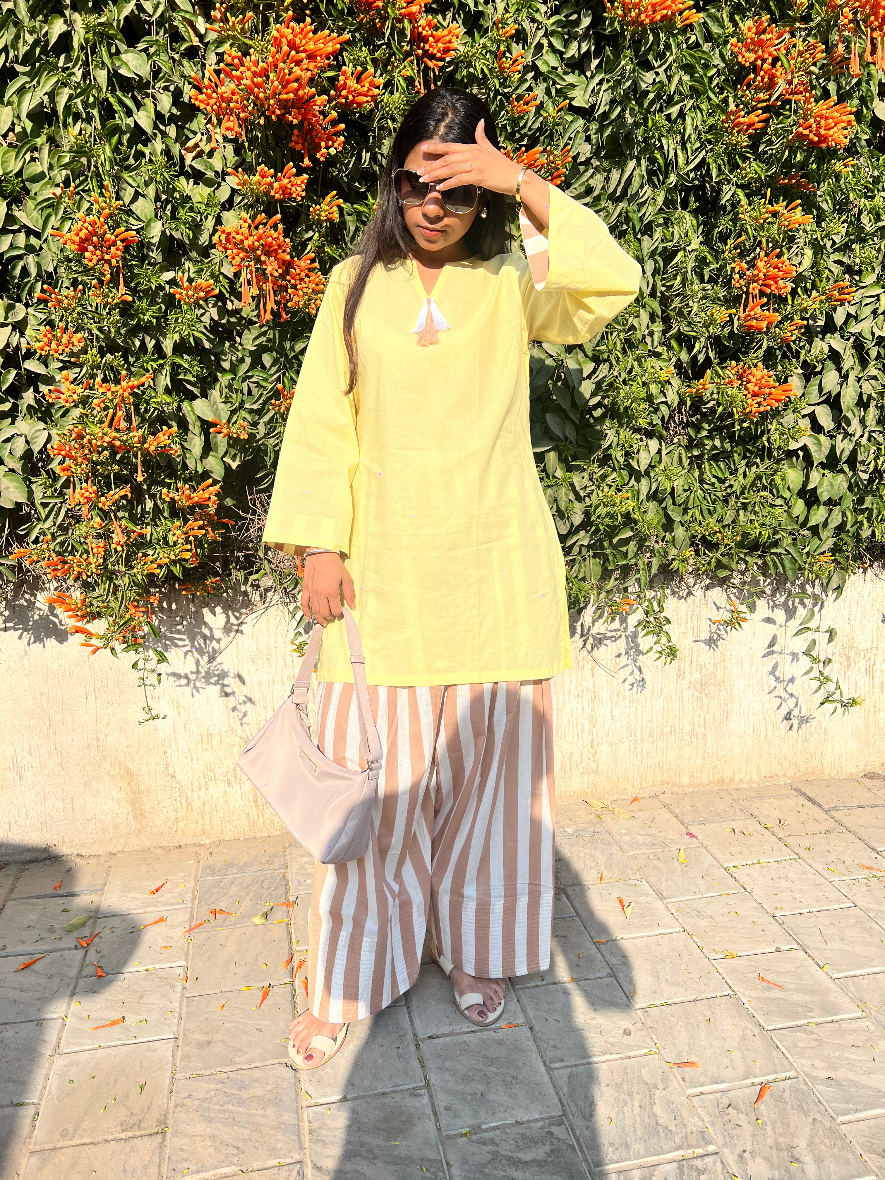 Yellow Kurta with Contrast Farshi Salwar Set