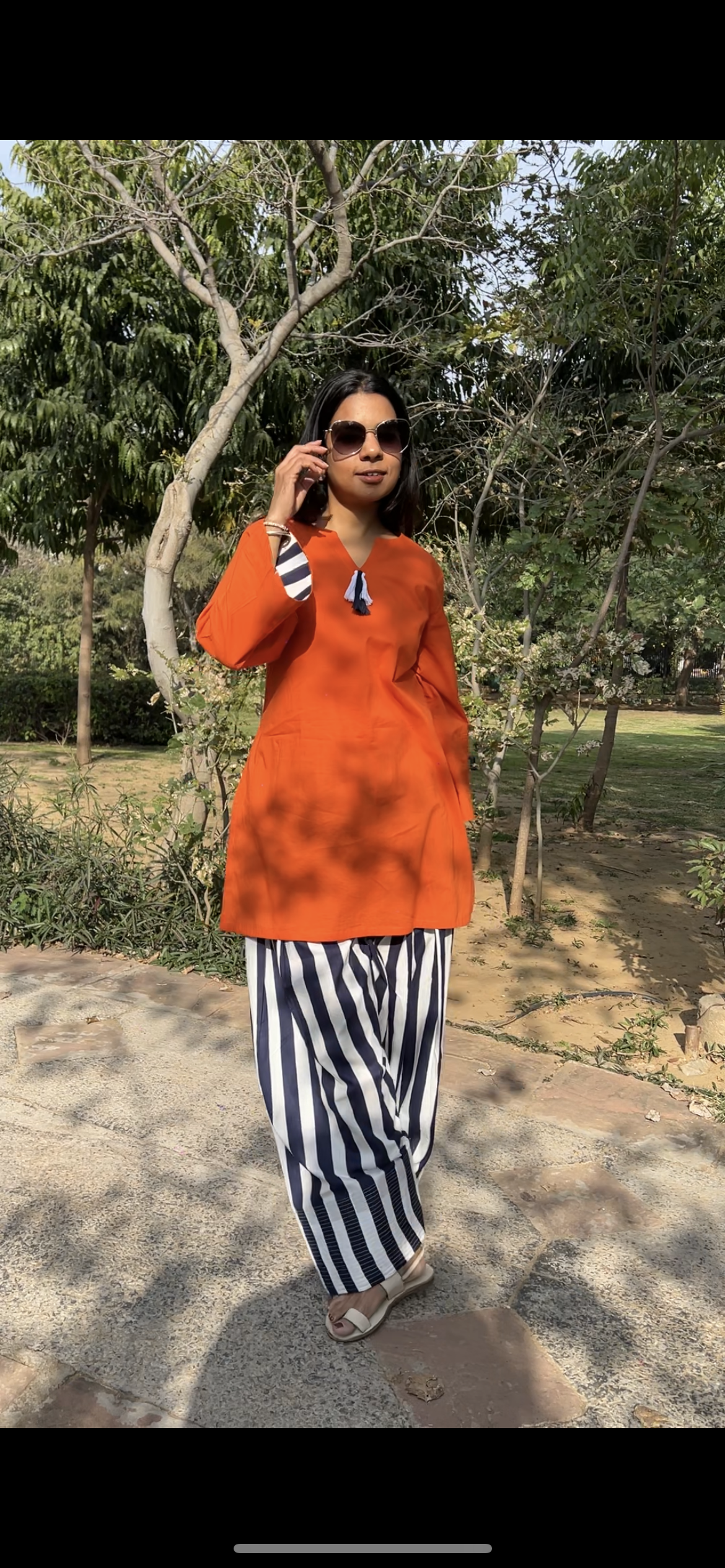 Orange Kurta with Contrast Farshi Salwar
