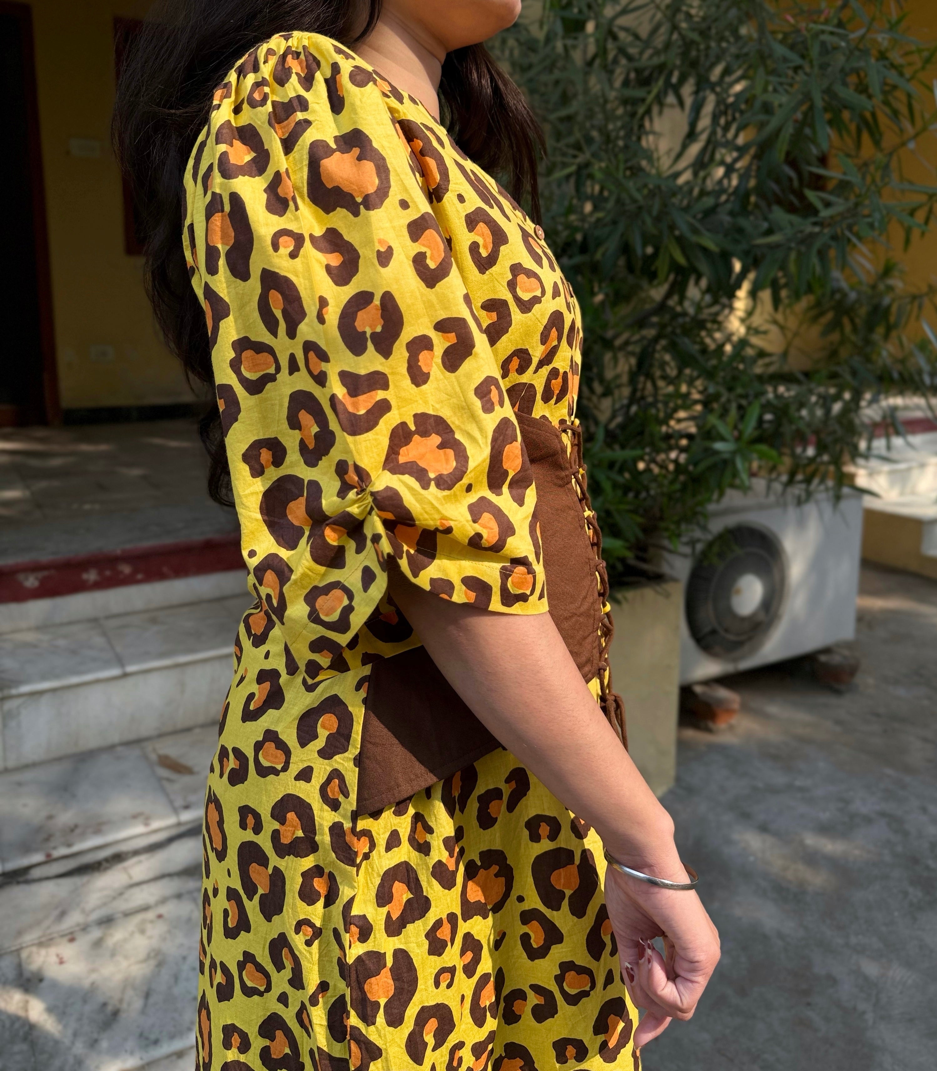 Yellow Sculpted Belt Dress