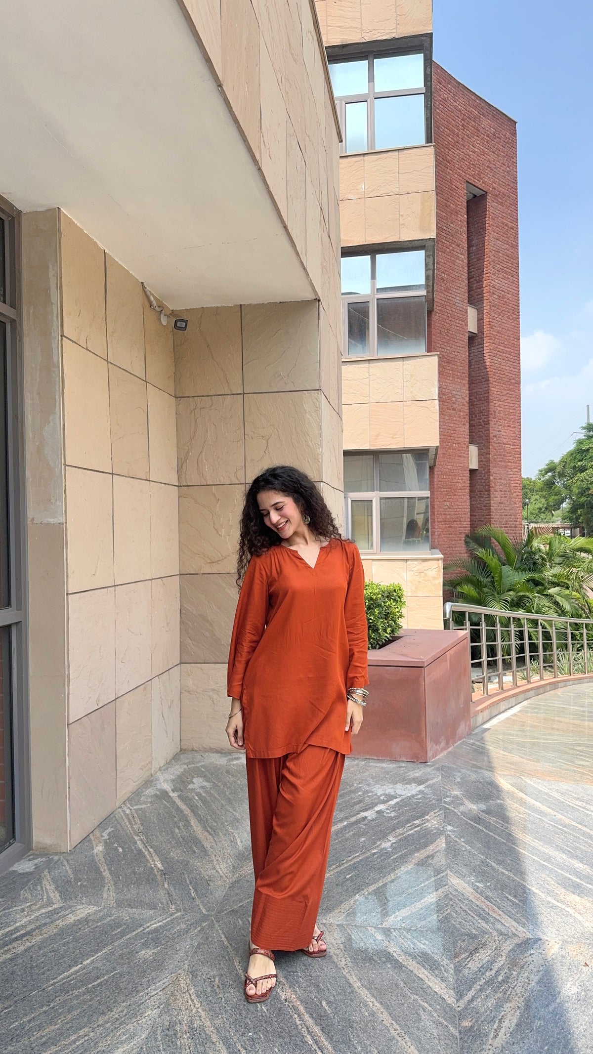 Rust Tan Solid Farshi Salwar set