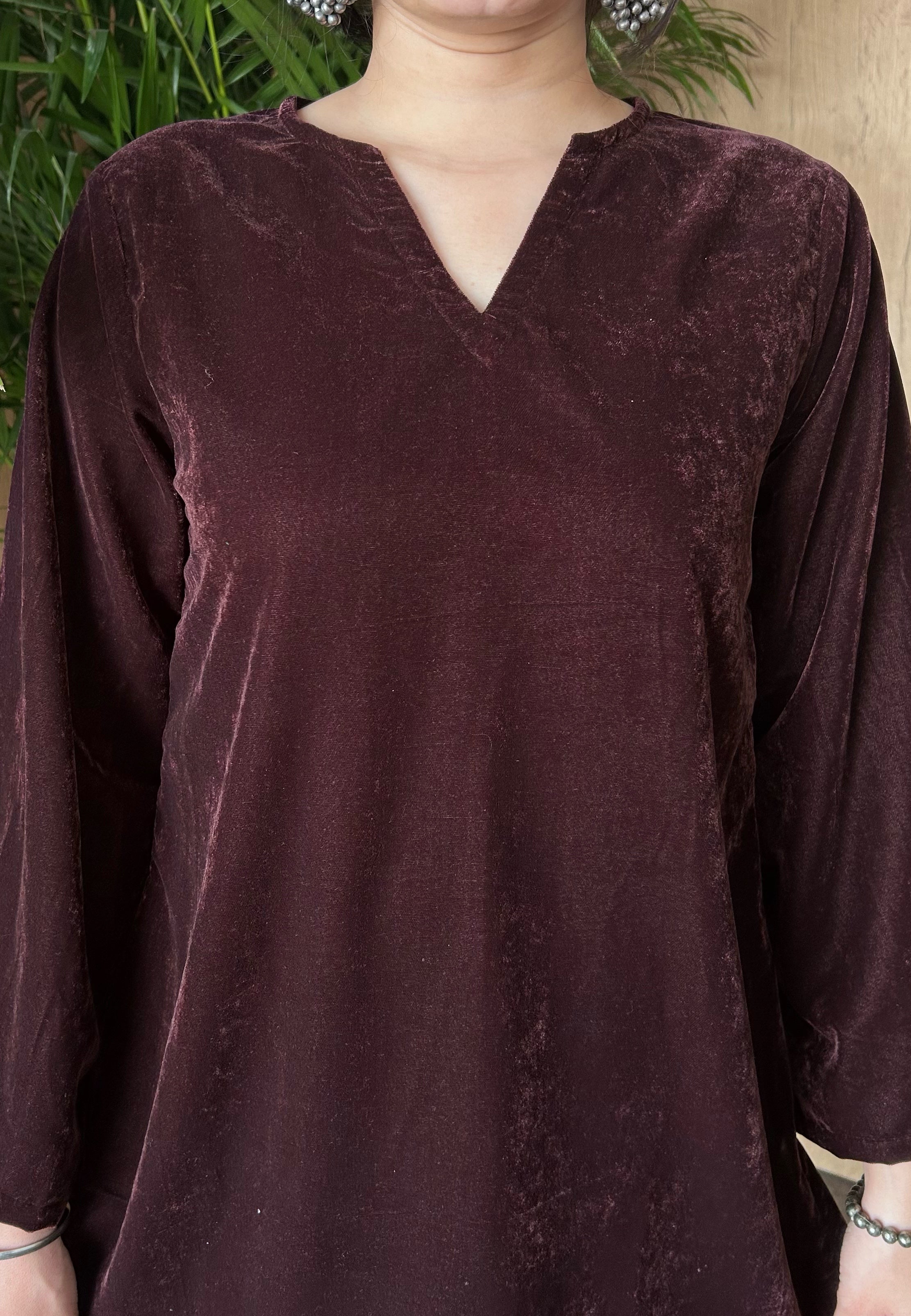 Coffee Wine Velvet Farshi Salwar Set